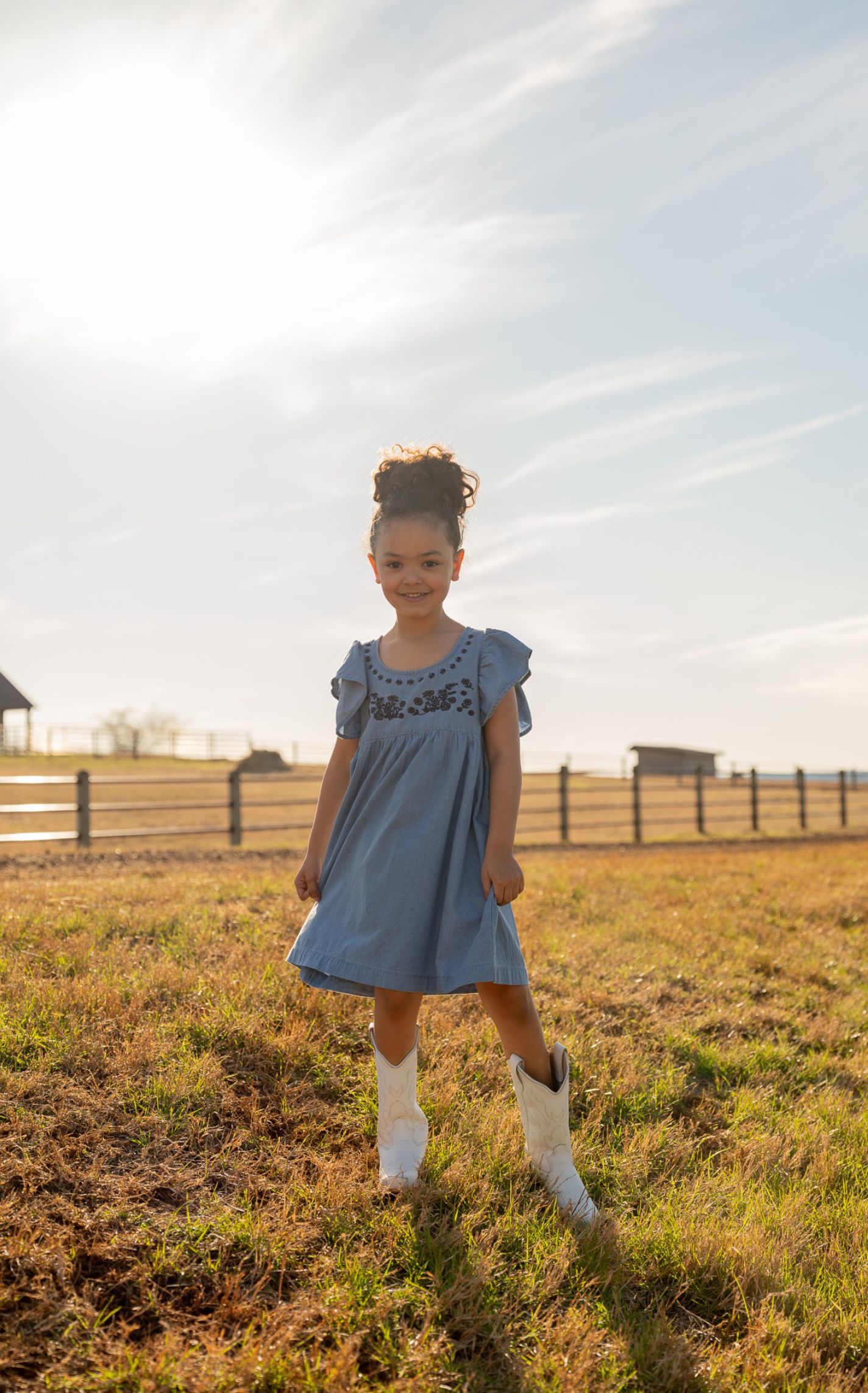 Rockin C Girl's Black Floral Embroidered Chambray Dress - Image 1