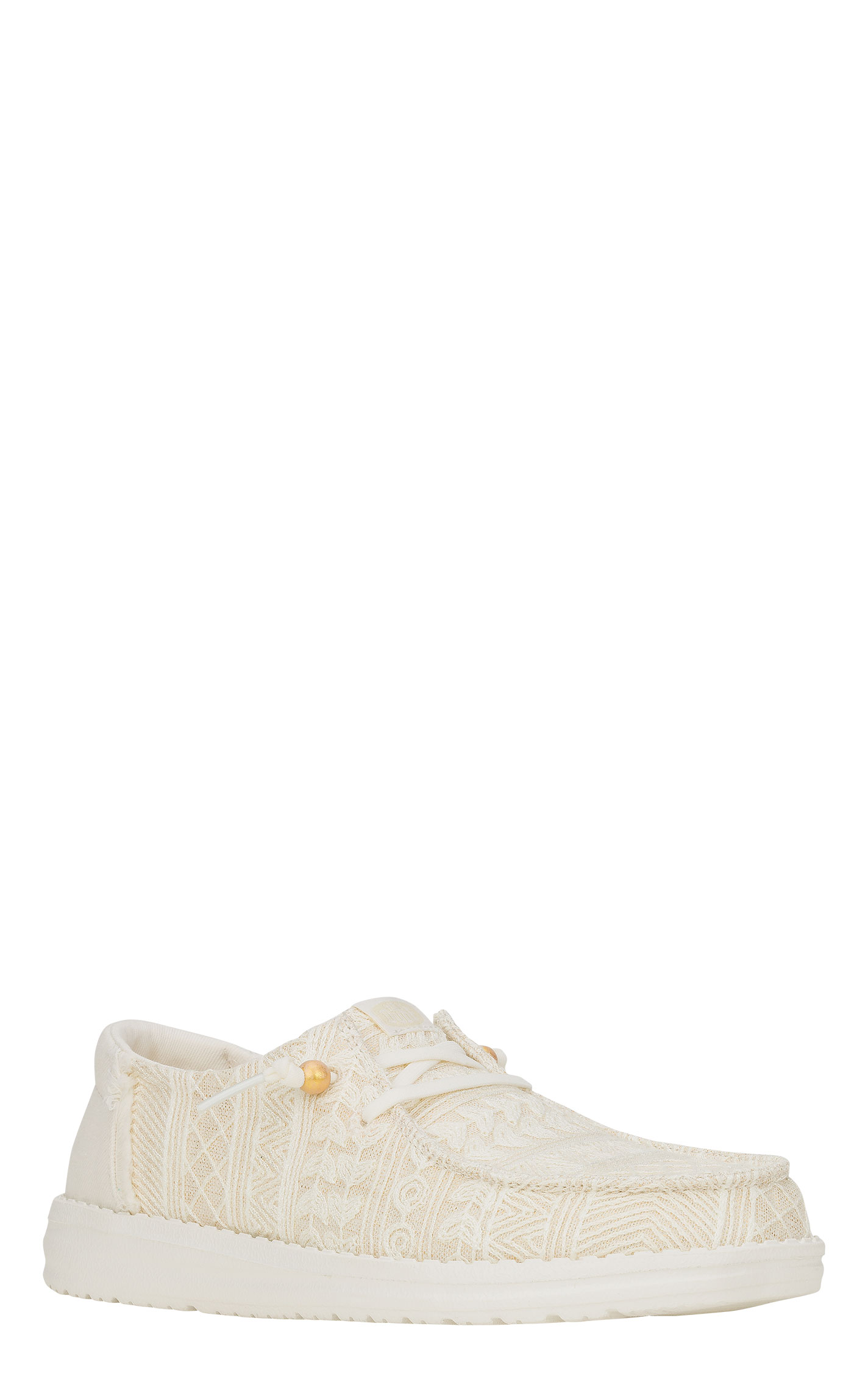 Hey Dude Women's Wendy White & Gold Crochet Lace Moc Toe Casual Shoes - Image 1