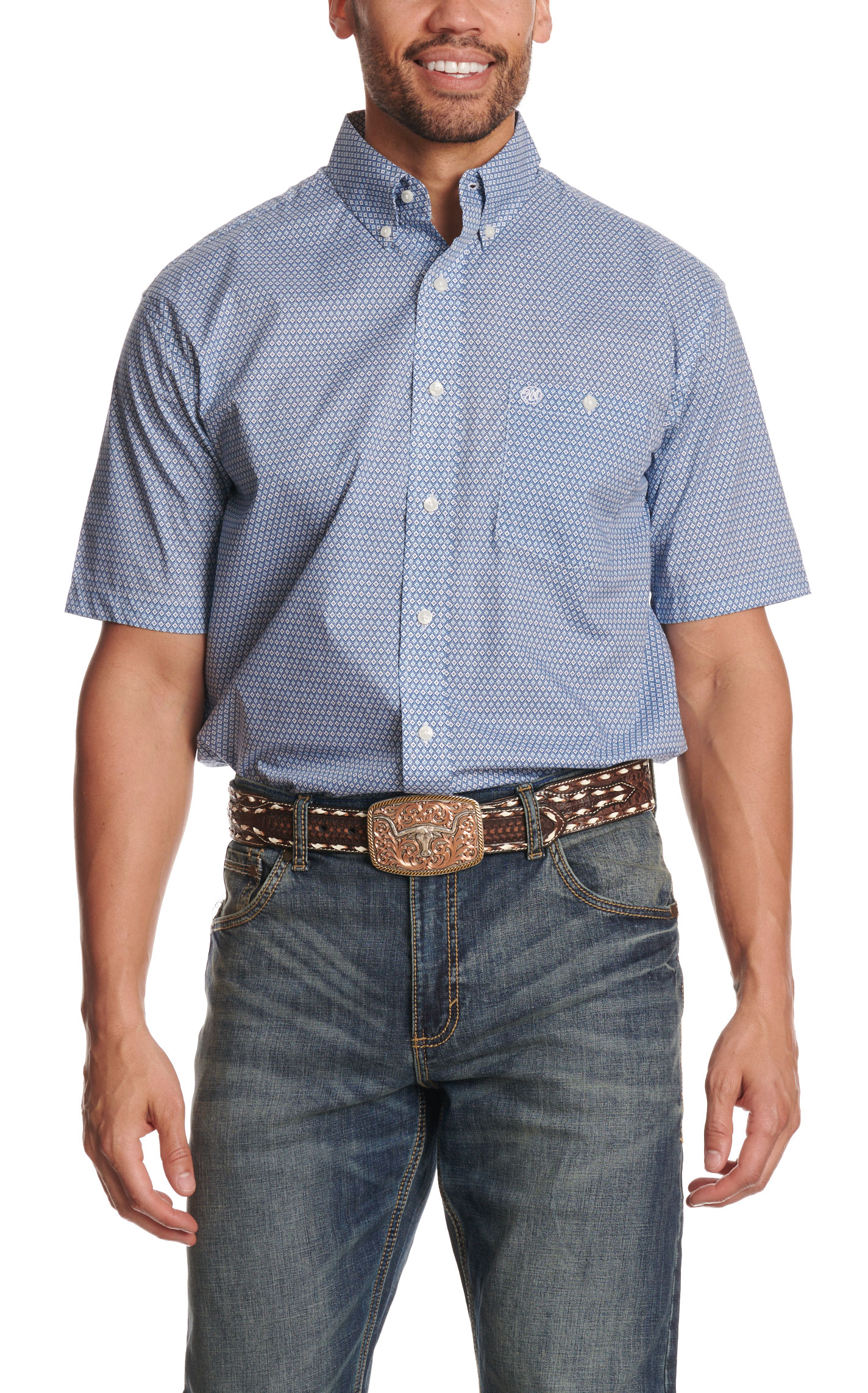 Wrangler Classic Men's Blue Geo Print Button Down Shirt - Big & Tall - Image 1