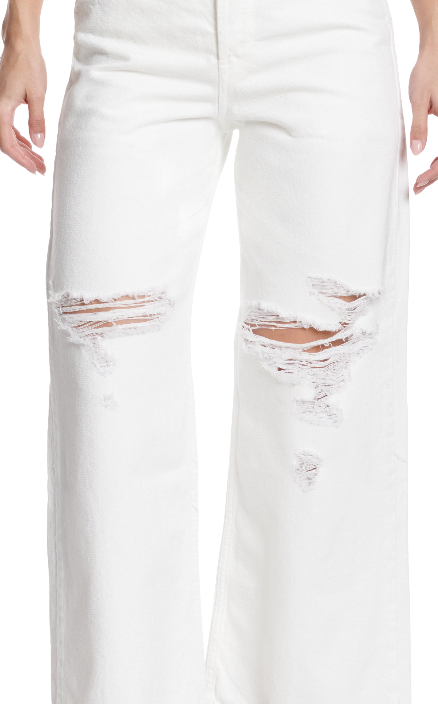 Ariat Women's White Denim Tomboy High Rise Wide Distressed Leg  Cropped Jeans - Image 1