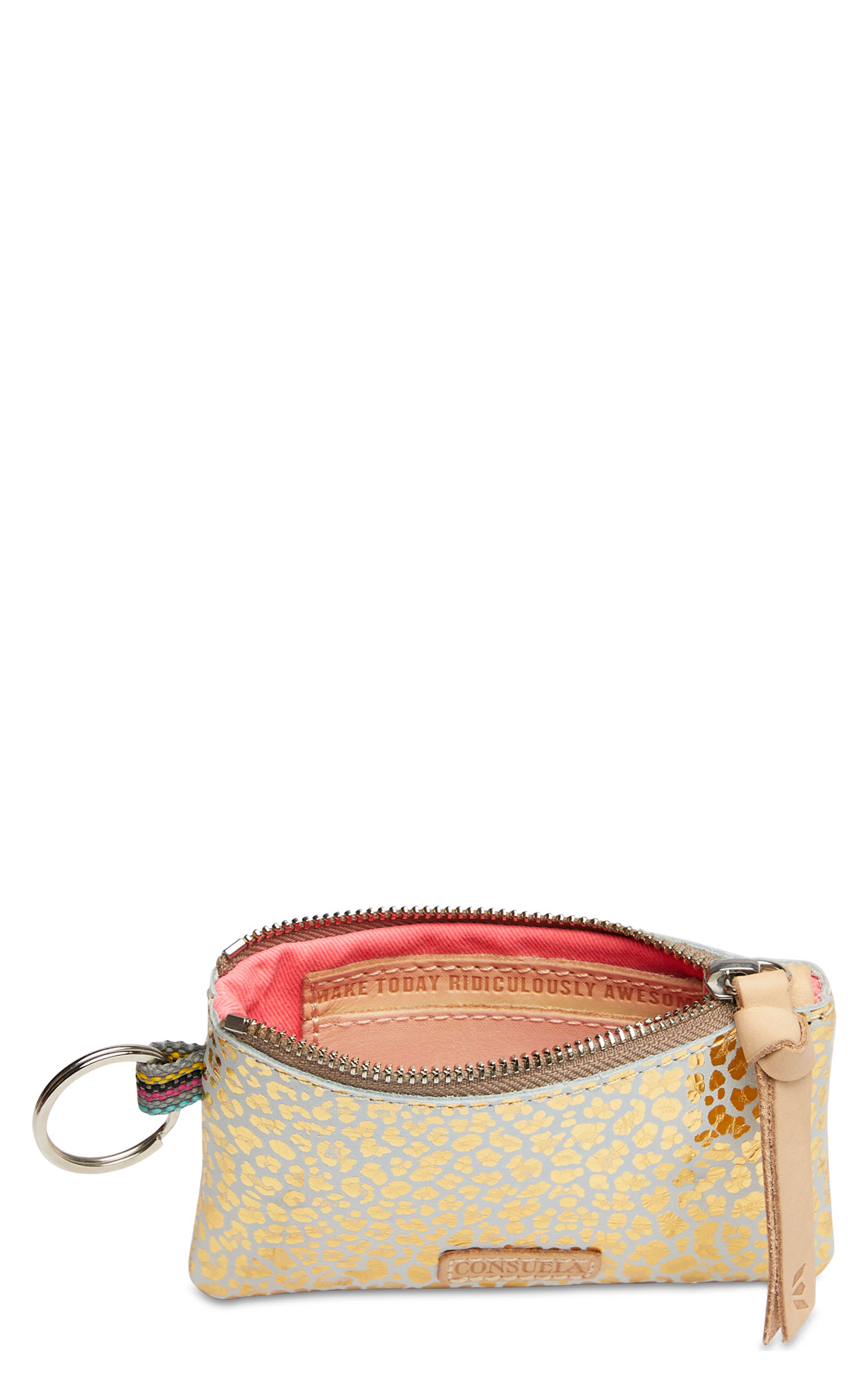 Consuela Kit Foiled Leather Gold Jaguar Print Keyring Pouch - Image 1