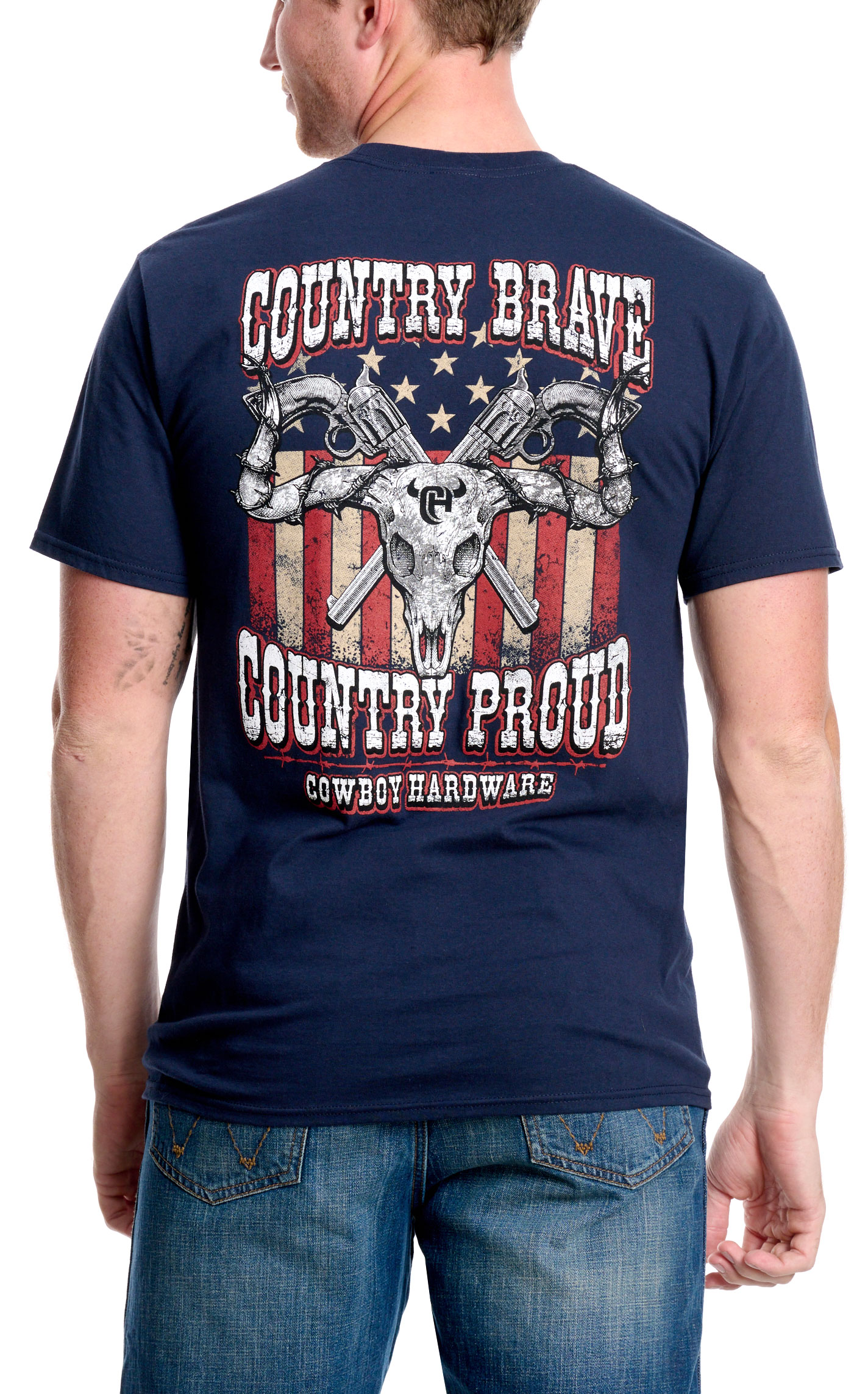 Cowboy Hardware Men's Navy Country Brave Logo Graphic T-Shirt - Image 1