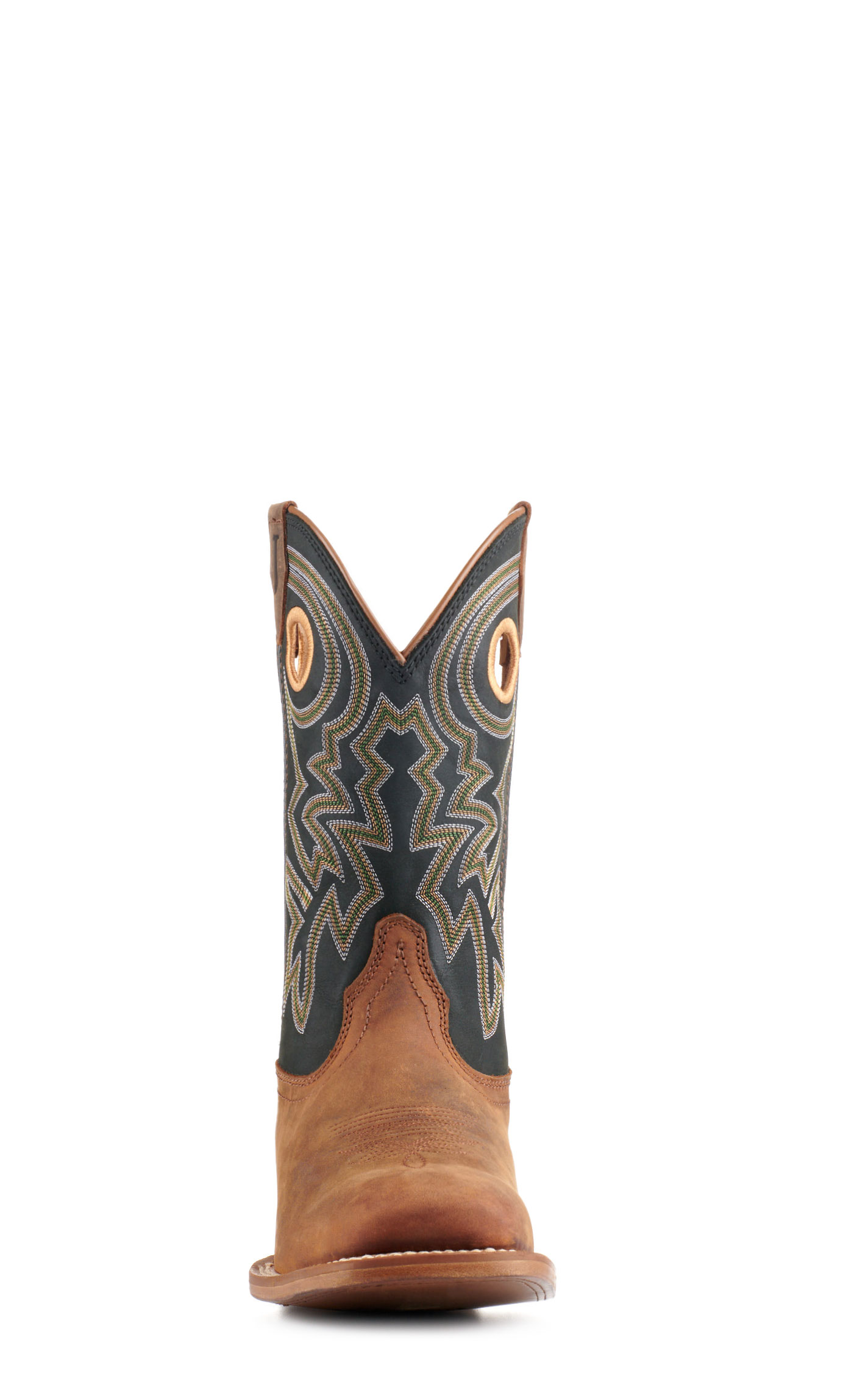 Justin Men's Frontier Tuf Black and Brown Wide Square Toe Cowboy Boots - Image 1