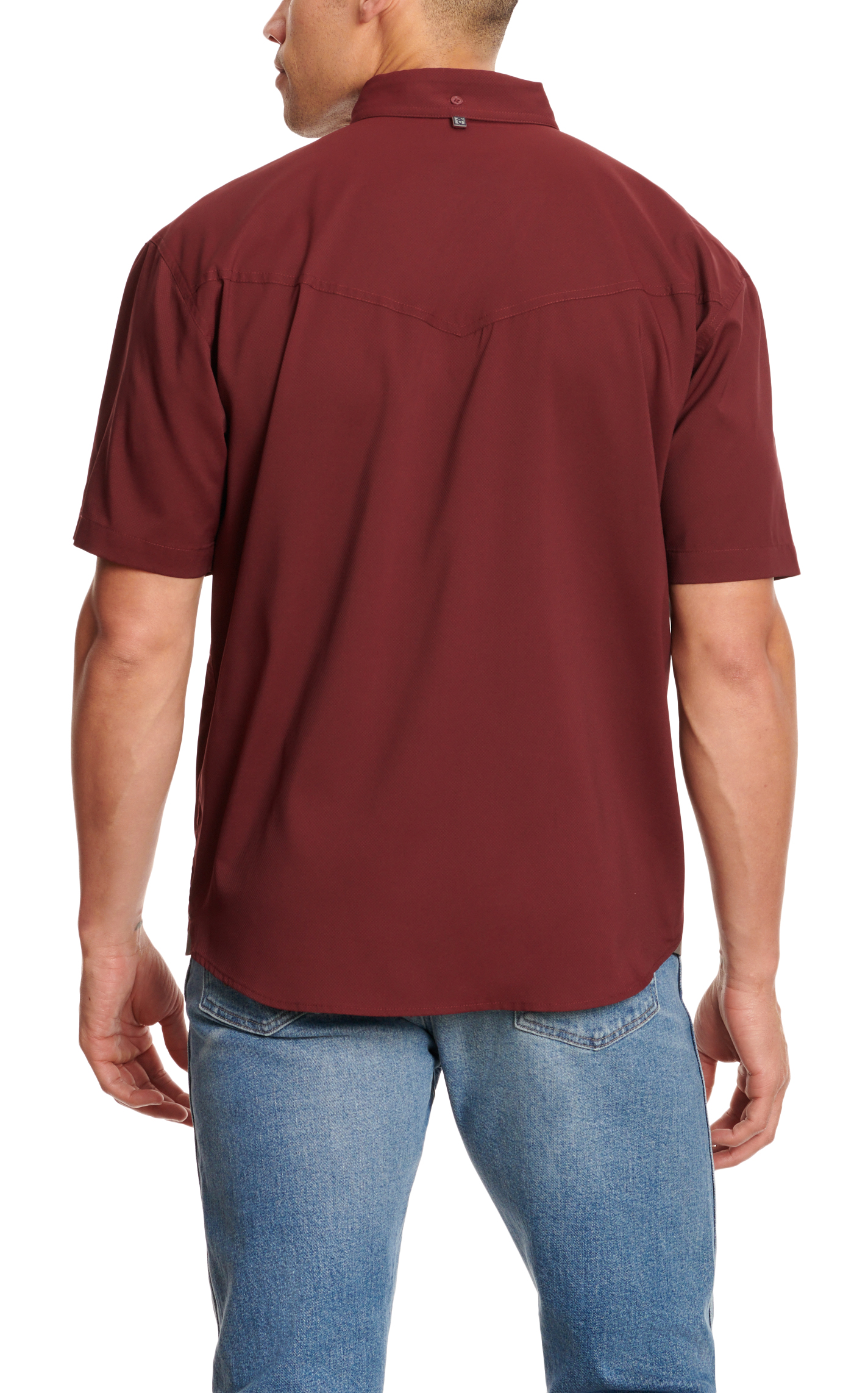 Rafter C Outdoors Men's Angler Burgundy Short Sleeve Fishing Shirt - Image 1