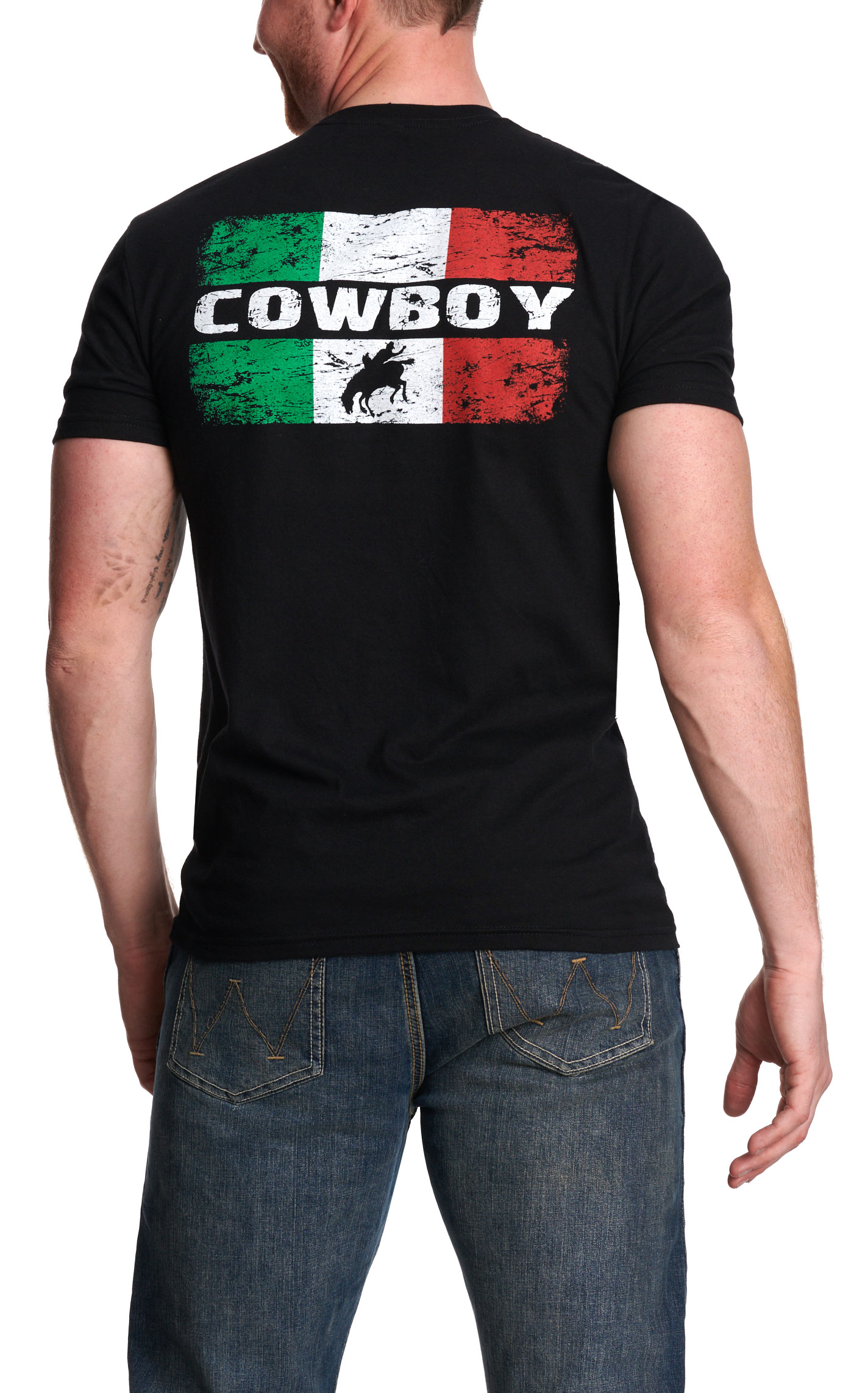 Cowboy Hardware Men's Black Cowboy Mexican Flag T-Shirt - Image 1