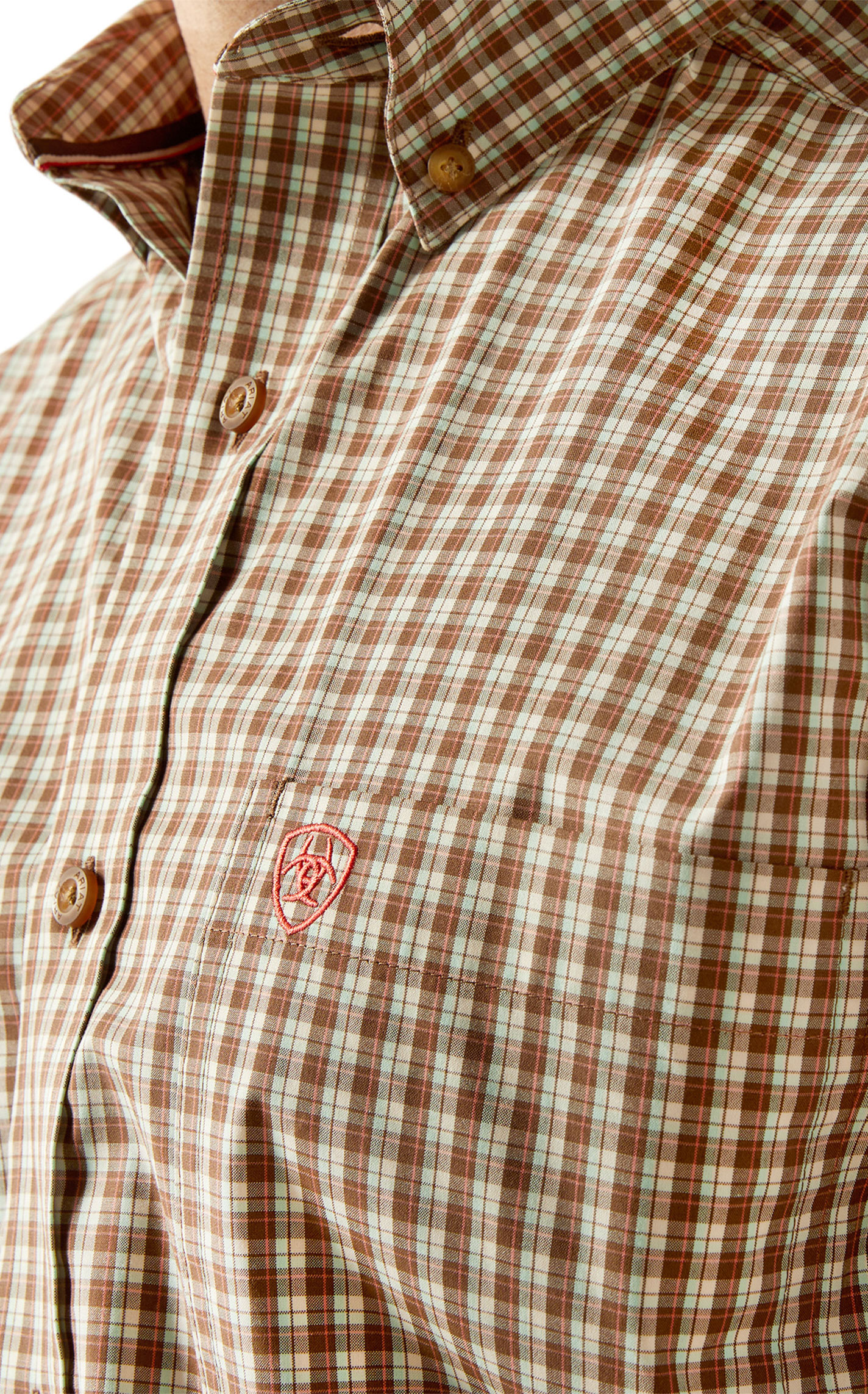Ariat Men's Pro Series Cassius Chocolate & Mint Plaid Western Shirt - Image 1