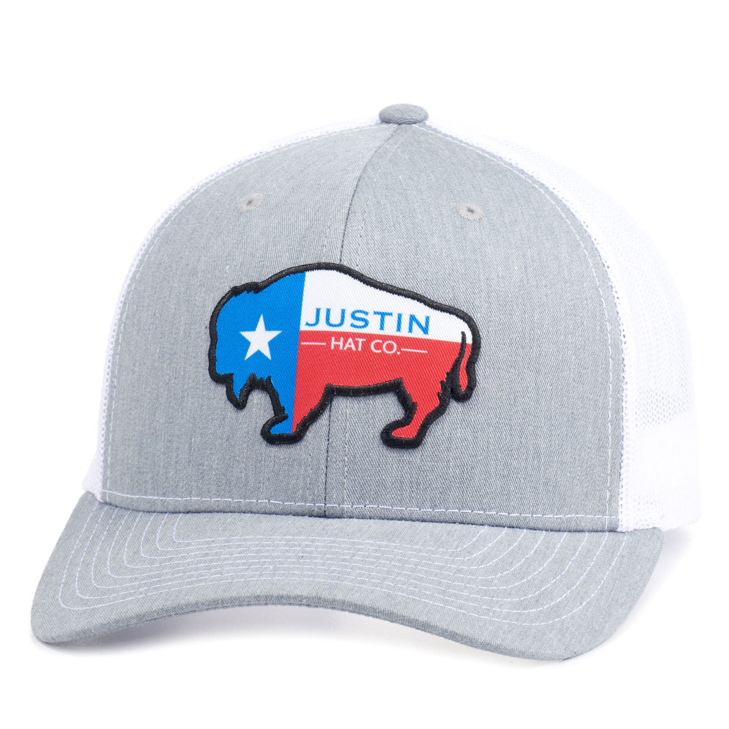 Justin Gray and White Texas Flag Buffalo Patch Snapback Cap - Image 1