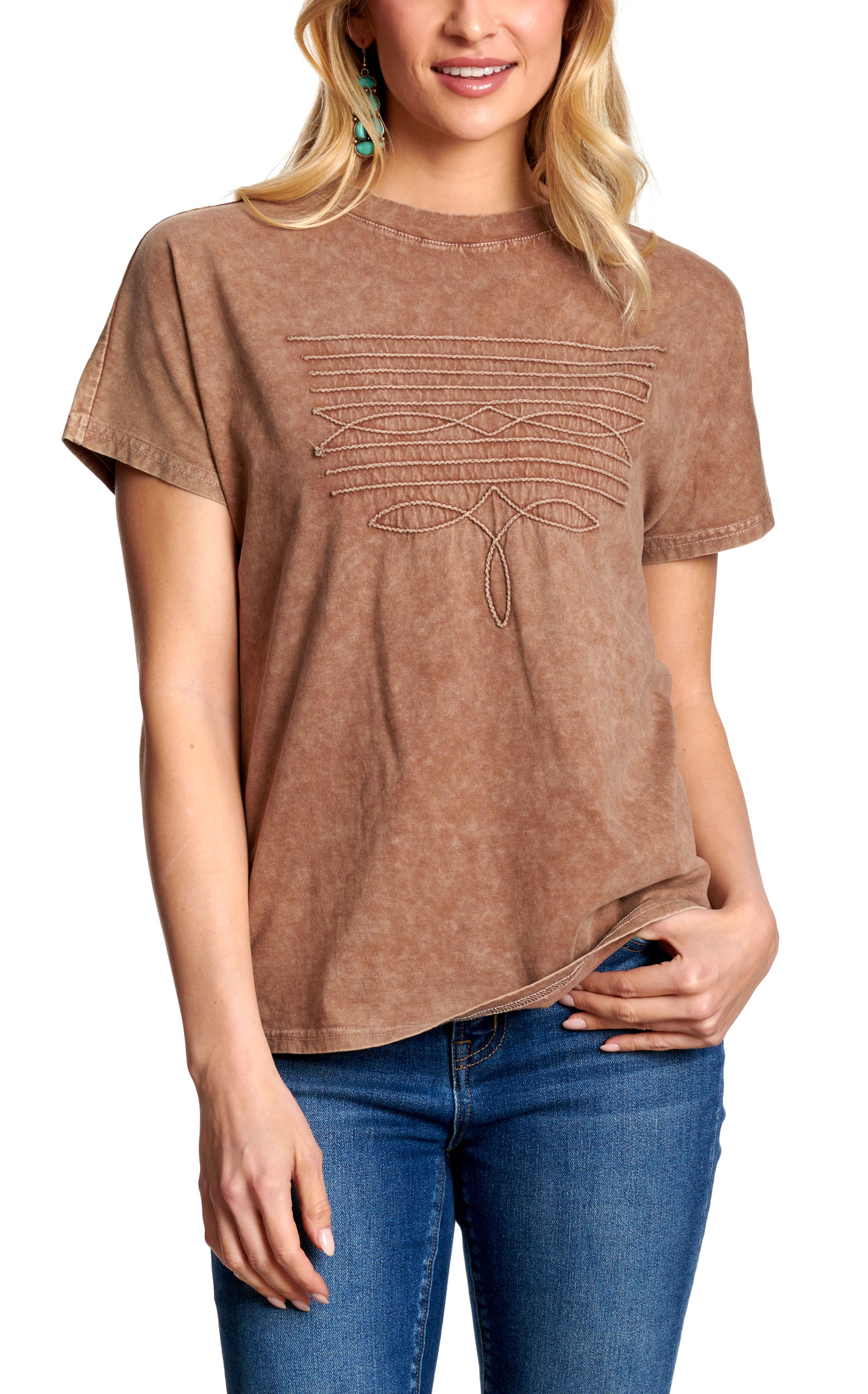 Marigold Kiss Women's Brown Boot Stitching Detail Top - Image 1