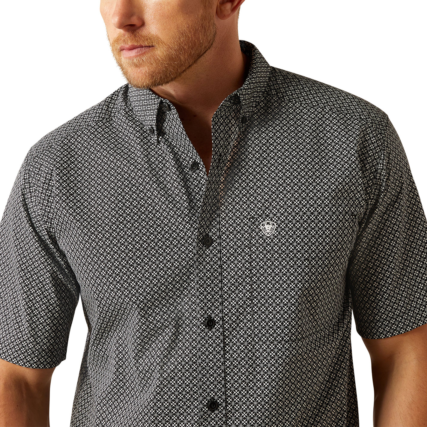 Ariat Men's Gene Black & White Geo Print Western Shirt - Image 1