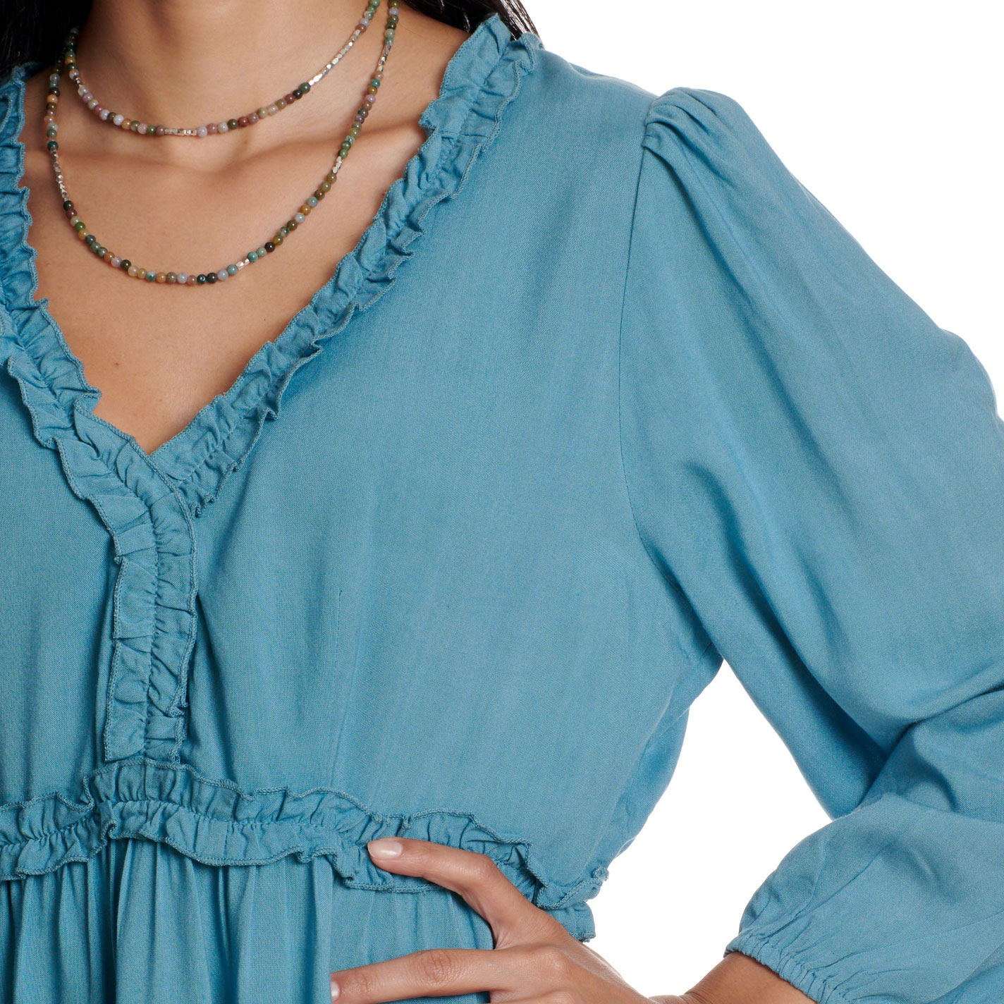 Rockin' C Women's Adriatic Blue Tiered Ruffle Dress - Image 1