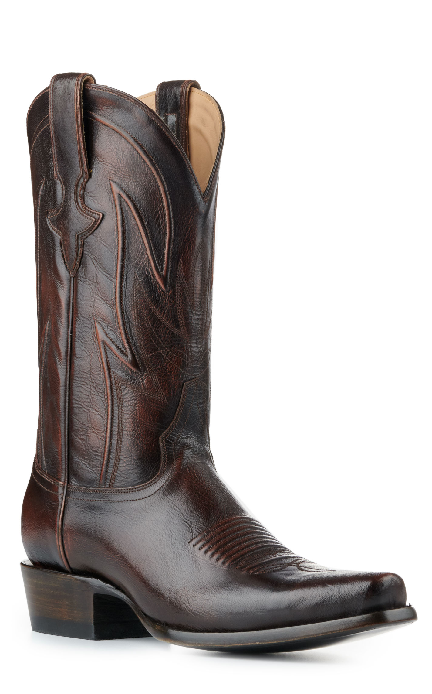 JRC & Sons Men's Wyatt Brush Off Goat Punchy Square Toe Cowboy Boot in Chocolate - Image 1