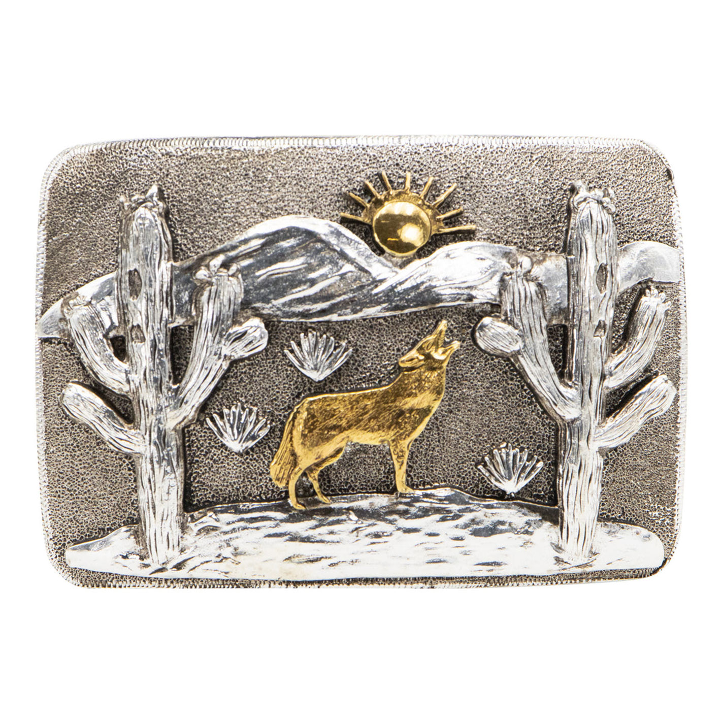 AndWest Gold & Silver Desert Coyote Belt Buckle - Image 1