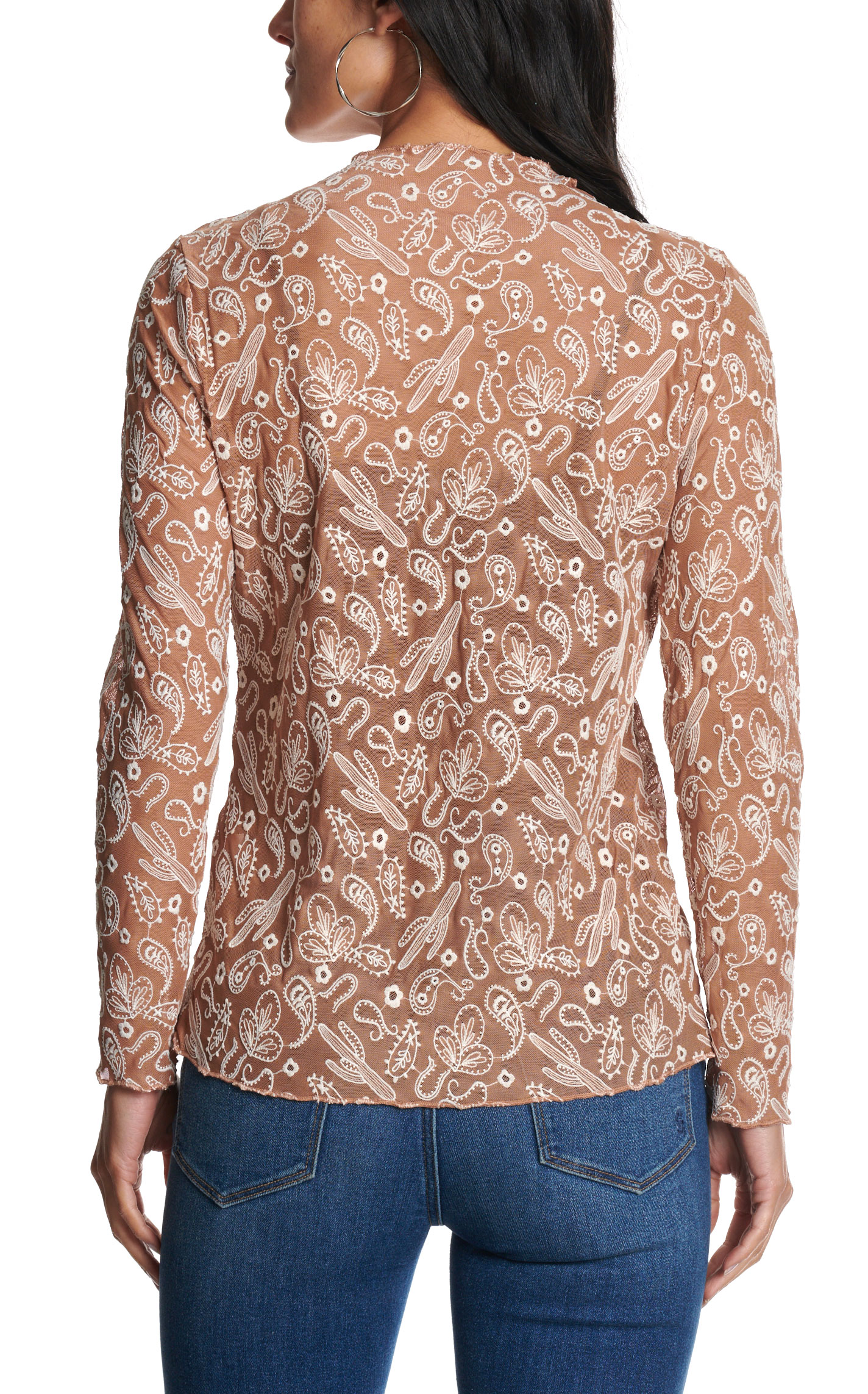 Merigold Kiss Women's Caramel Paisley Print Mesh Top - Image 1