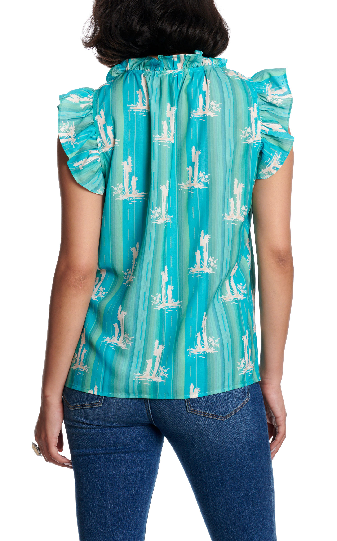 Fashion Express Women's Turquoise Cactus Print Top - Image 1