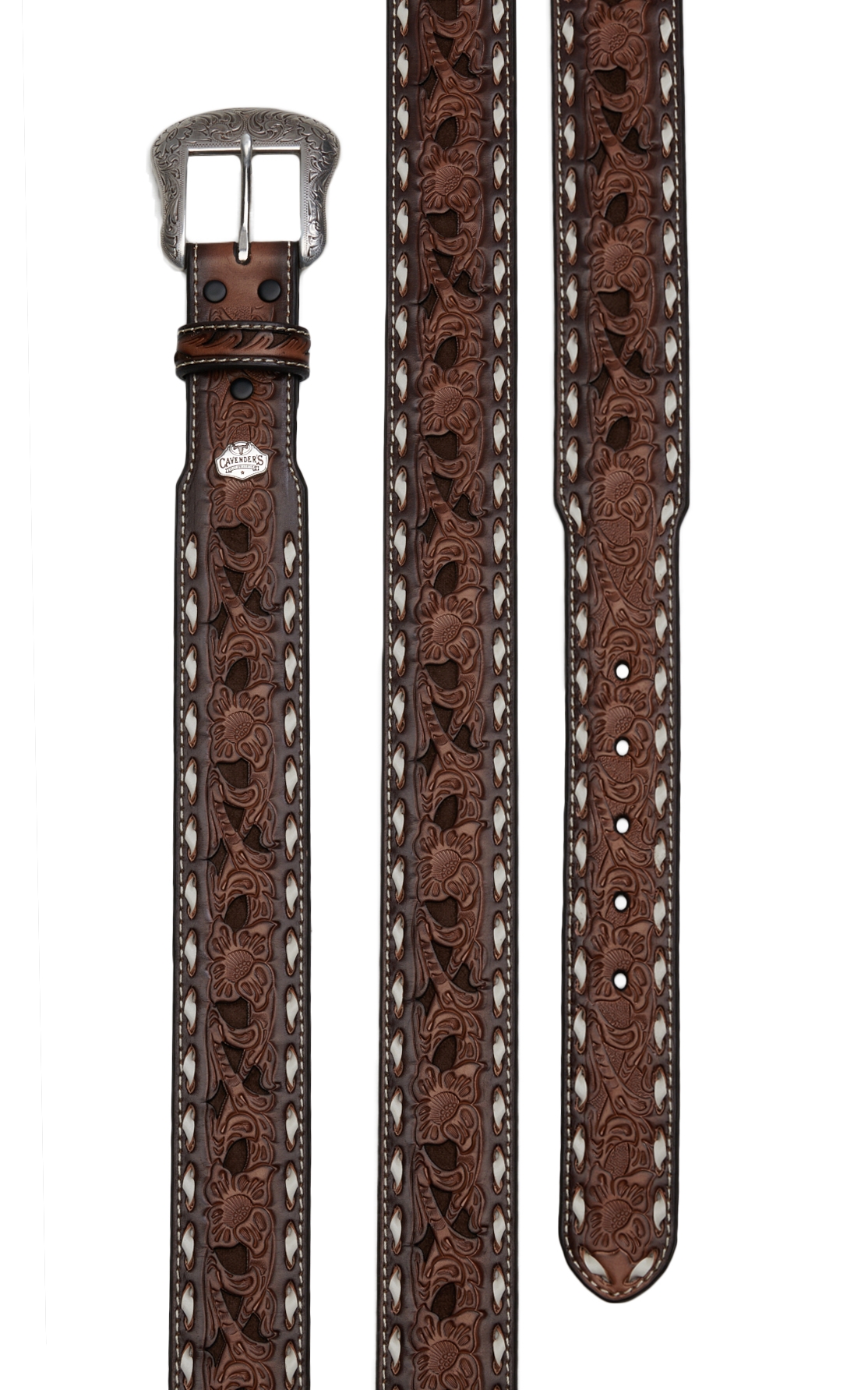Cavender's Men's Brown with Chocolate Inlay and White Lace Western Belt - Image 1