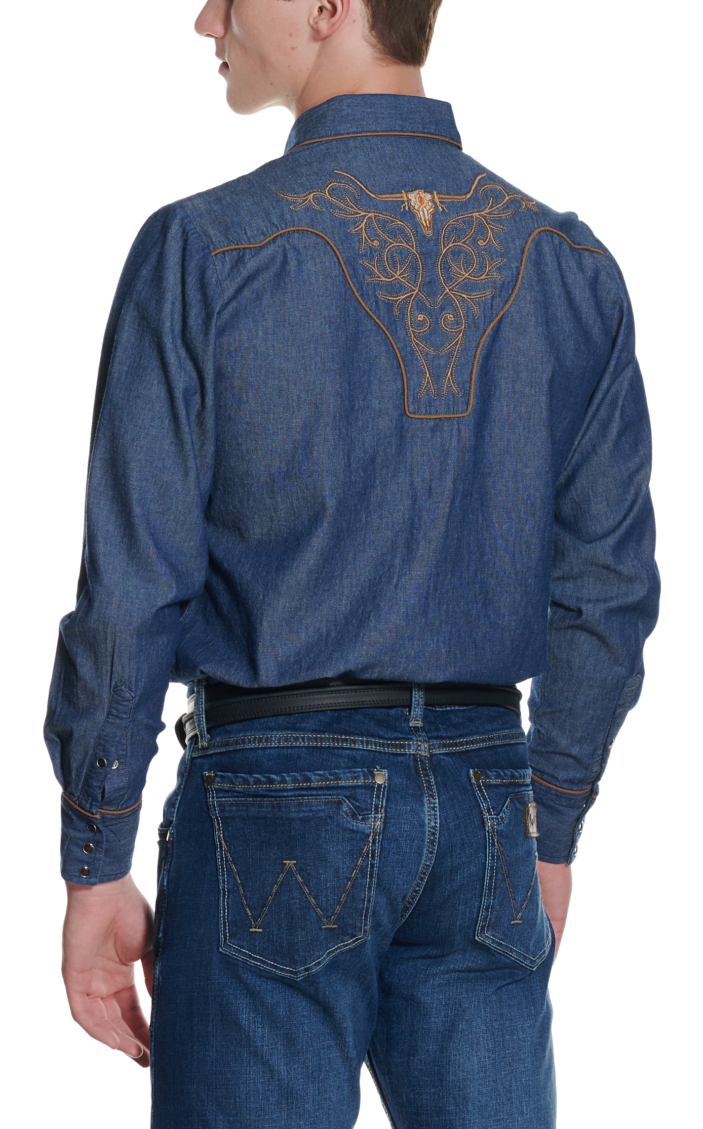 Ranger's Legend Men's Denim & Copper Embroidered Western Shirt - Image 1