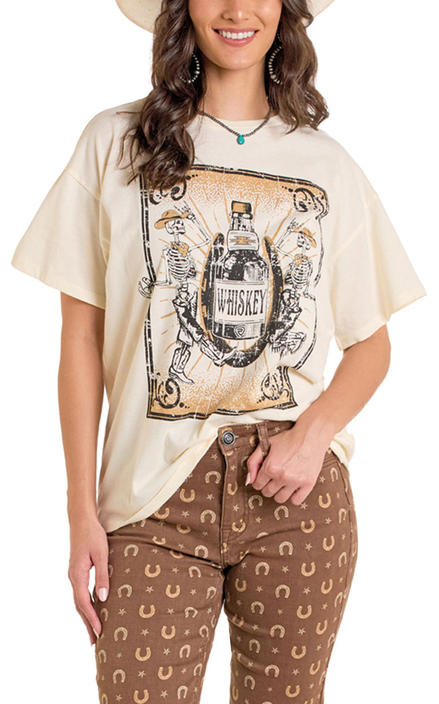 Rock & Roll Denim Women's Cream Whiskey Graphic T-Shirt - Image 1