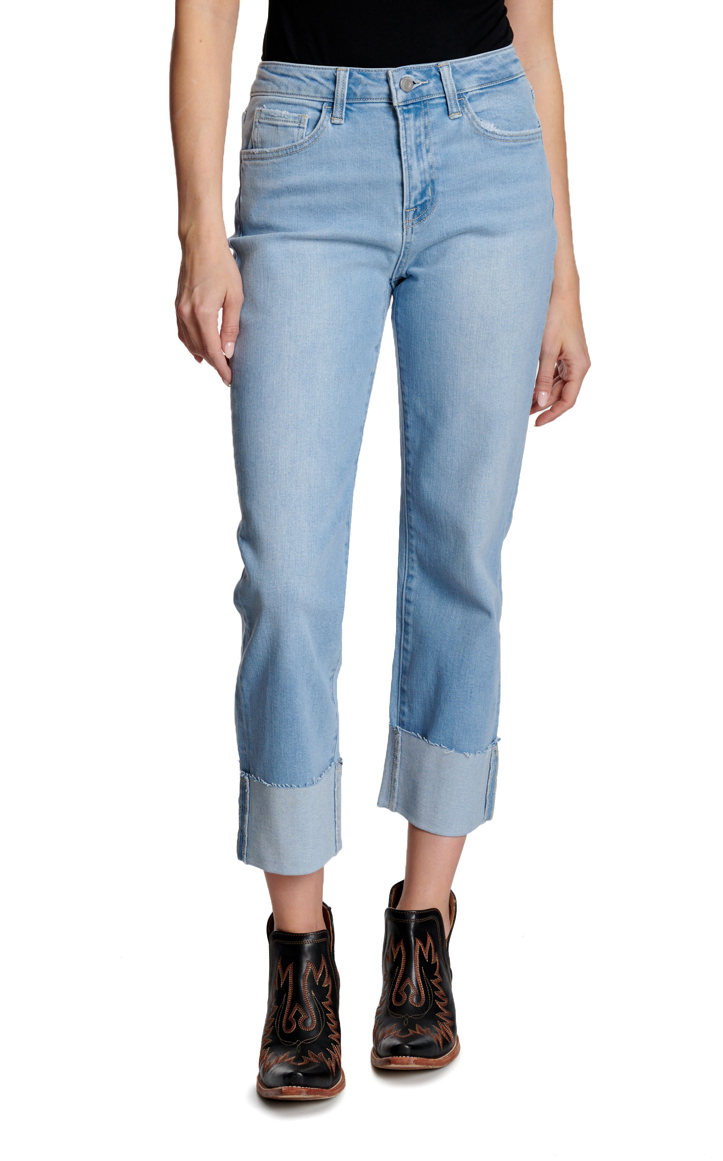 Vervet Women's Light Wash Cropped & Cuffed Straight Leg Jeans - Image 1