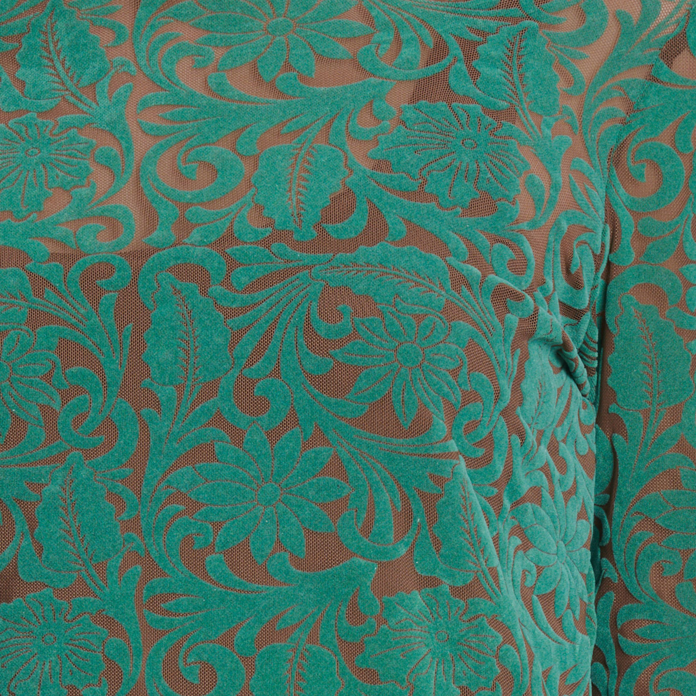 Marigold Kiss Women's Green Tooled Leather Print Mesh Top - Image 1