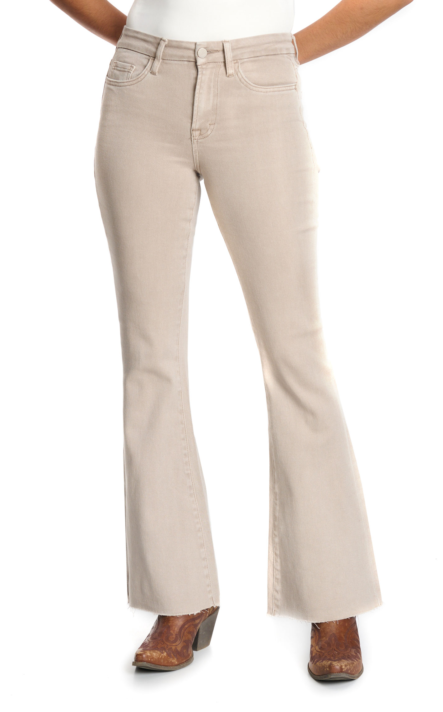 Jelly Jeans Women's Light Taupe Raw Hem Flare Jeans - Image 1
