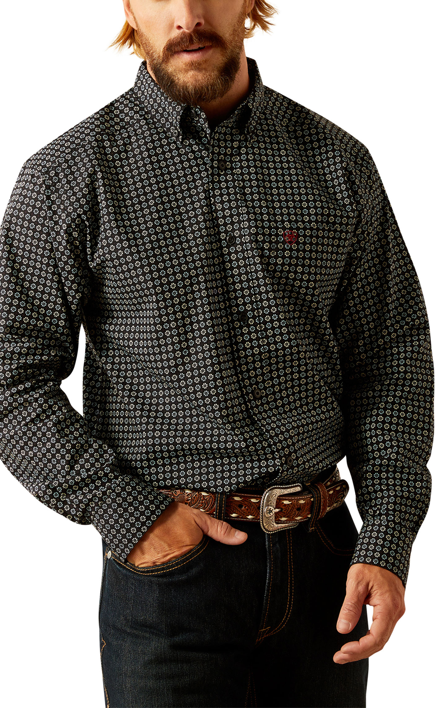 Ariat Men's Gustav Black & Floral Geo Print Western Shirt - Image 1