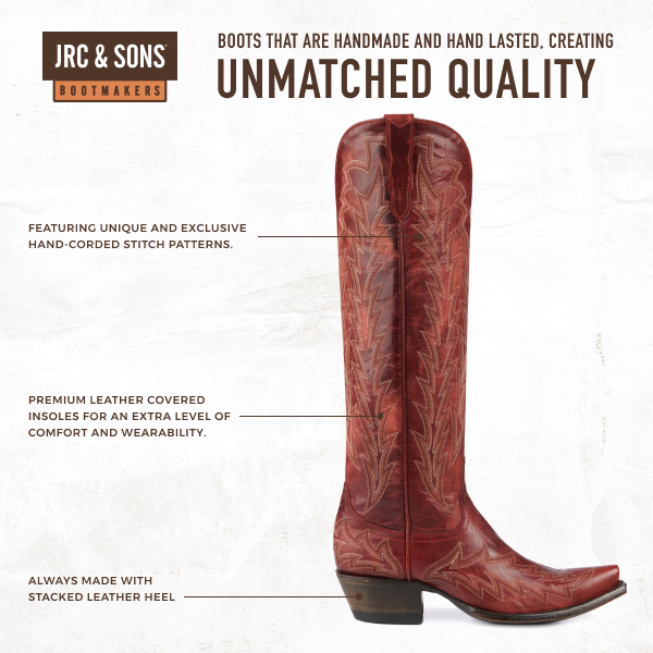 JRC & Sons Women’s Nancy Dark Red Snip Toe Tall Cowboy Boots - Image 1