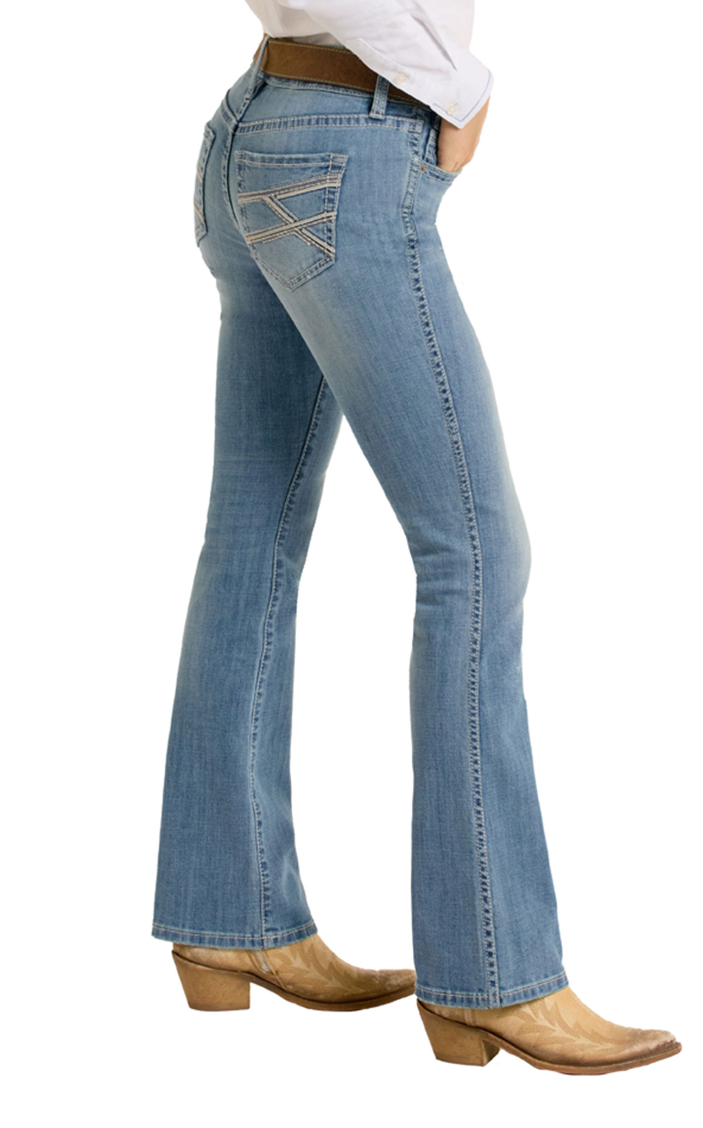 Rock & Roll Women's Criss Cross Embroidered Riding Jeans - Image 1