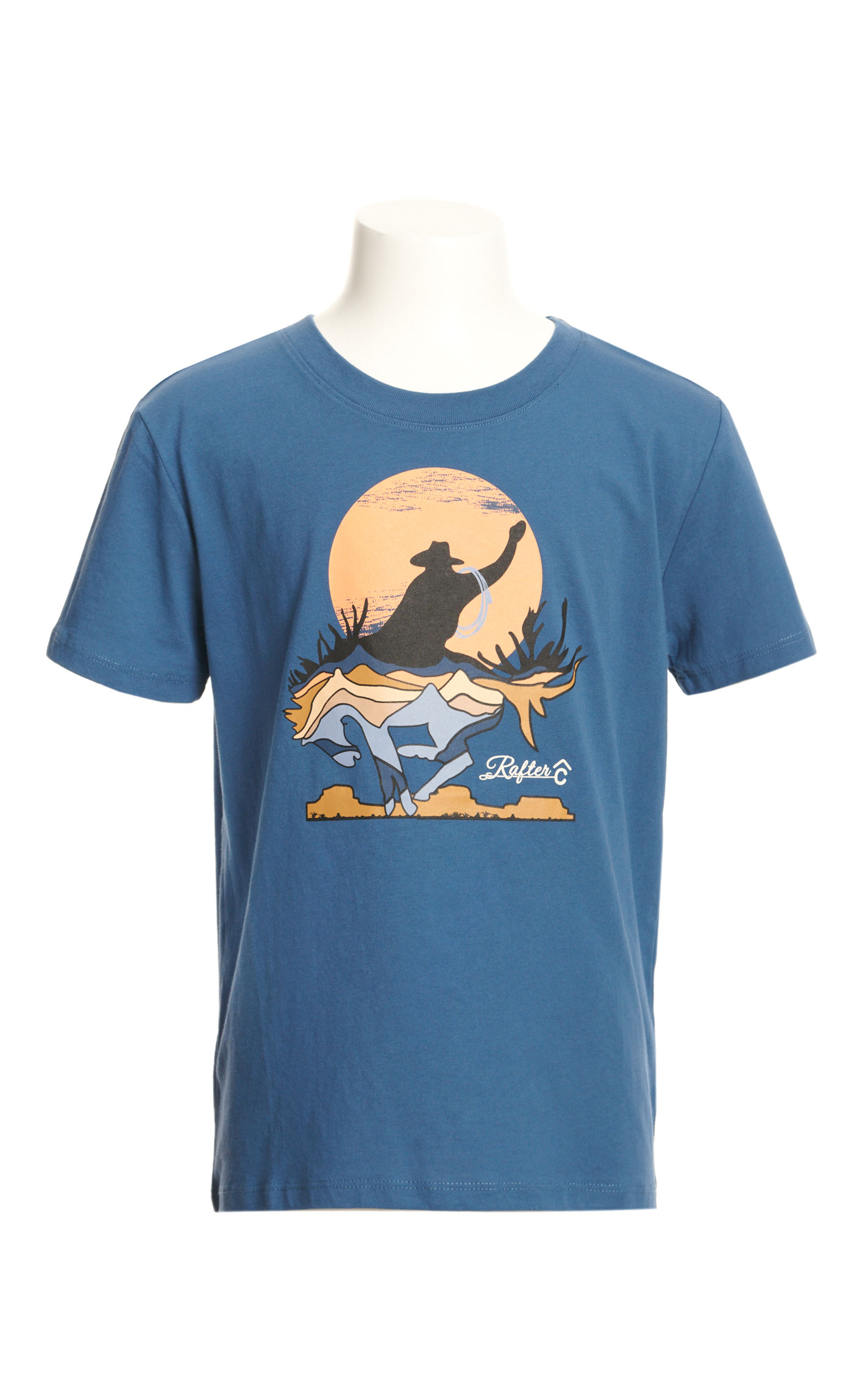 Rafter C Boy's Aegean Blue Bronc & Rider Logo Graphic Short Sleeve T-Shirt - Image 1