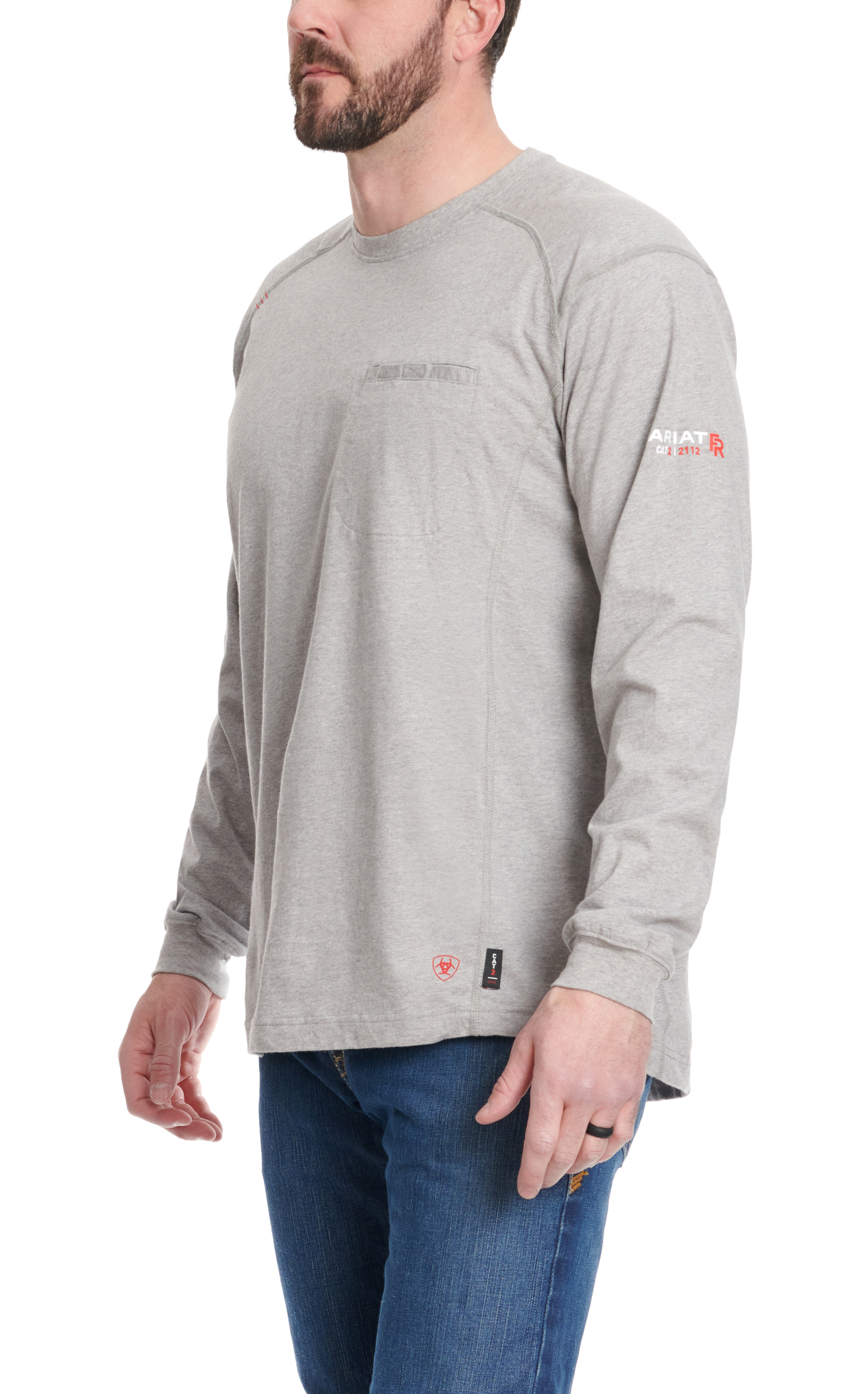 Ariat Men's Air Crew Gray & Flag Graphic Long Sleeve FR Work Shirt - Image 1