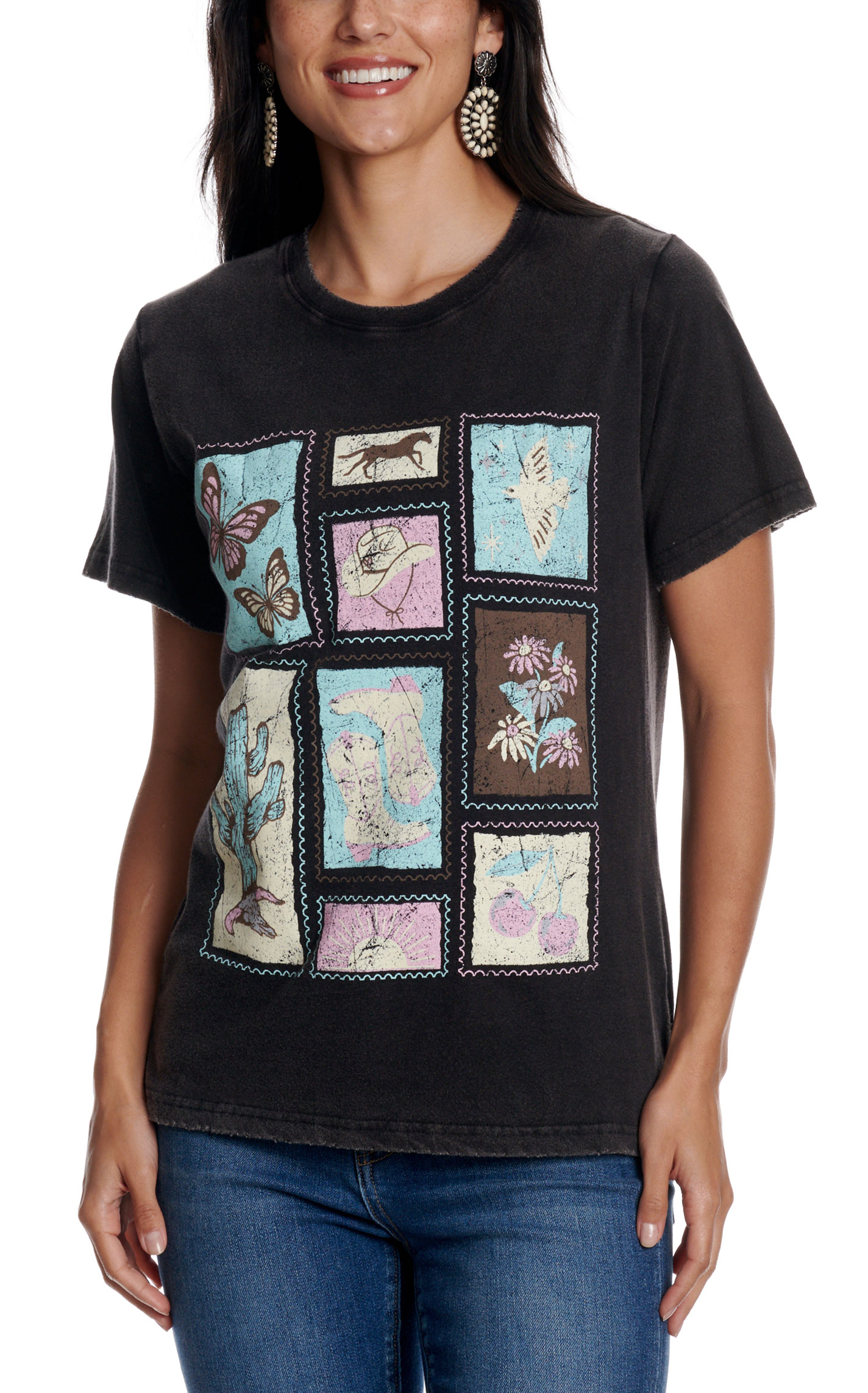 Zutter Women's Black Western Poster Patch Graphic T-Shirt - Image 1