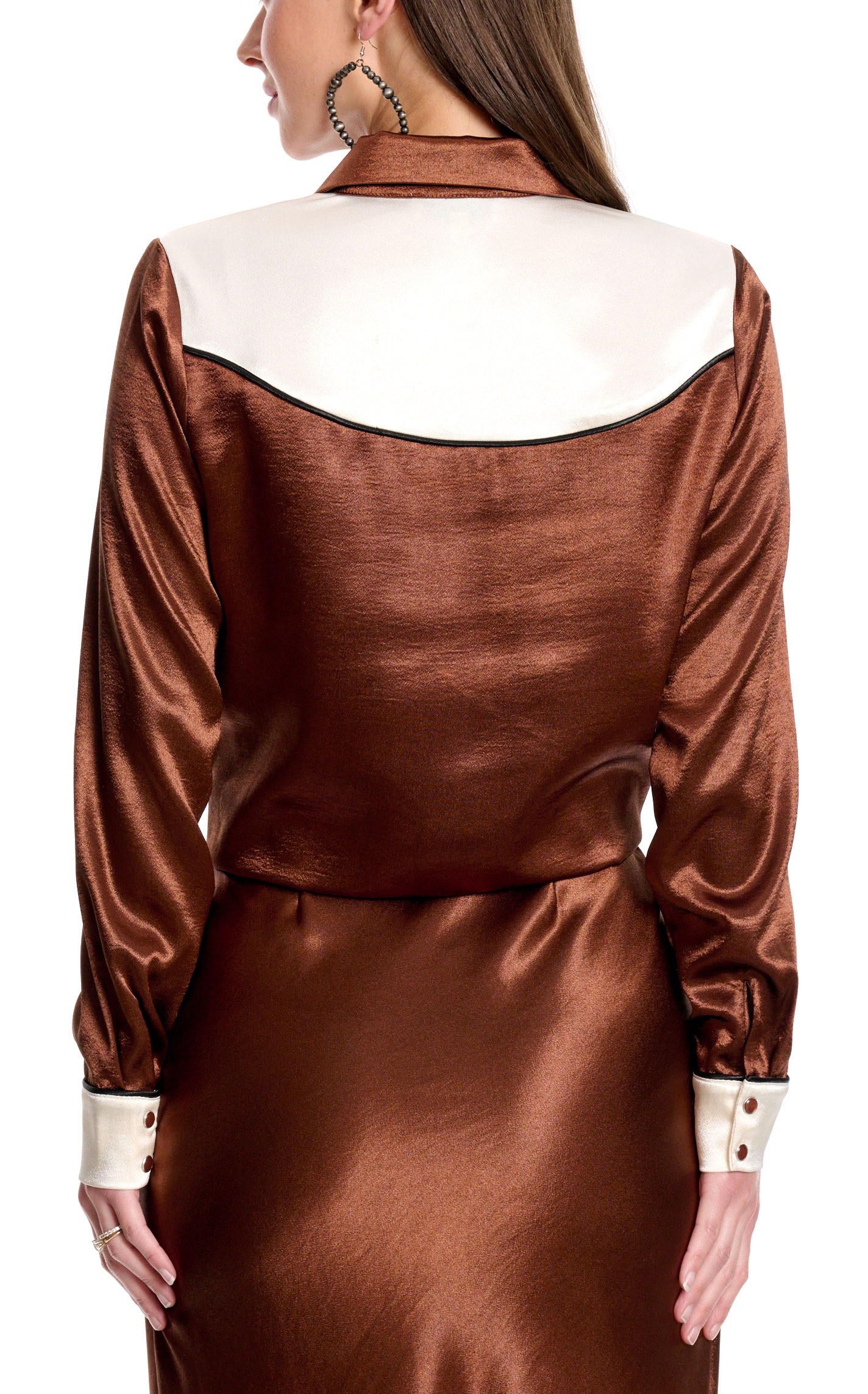 Rockin C Women's Rich Brown Silky Western Top - Image 1