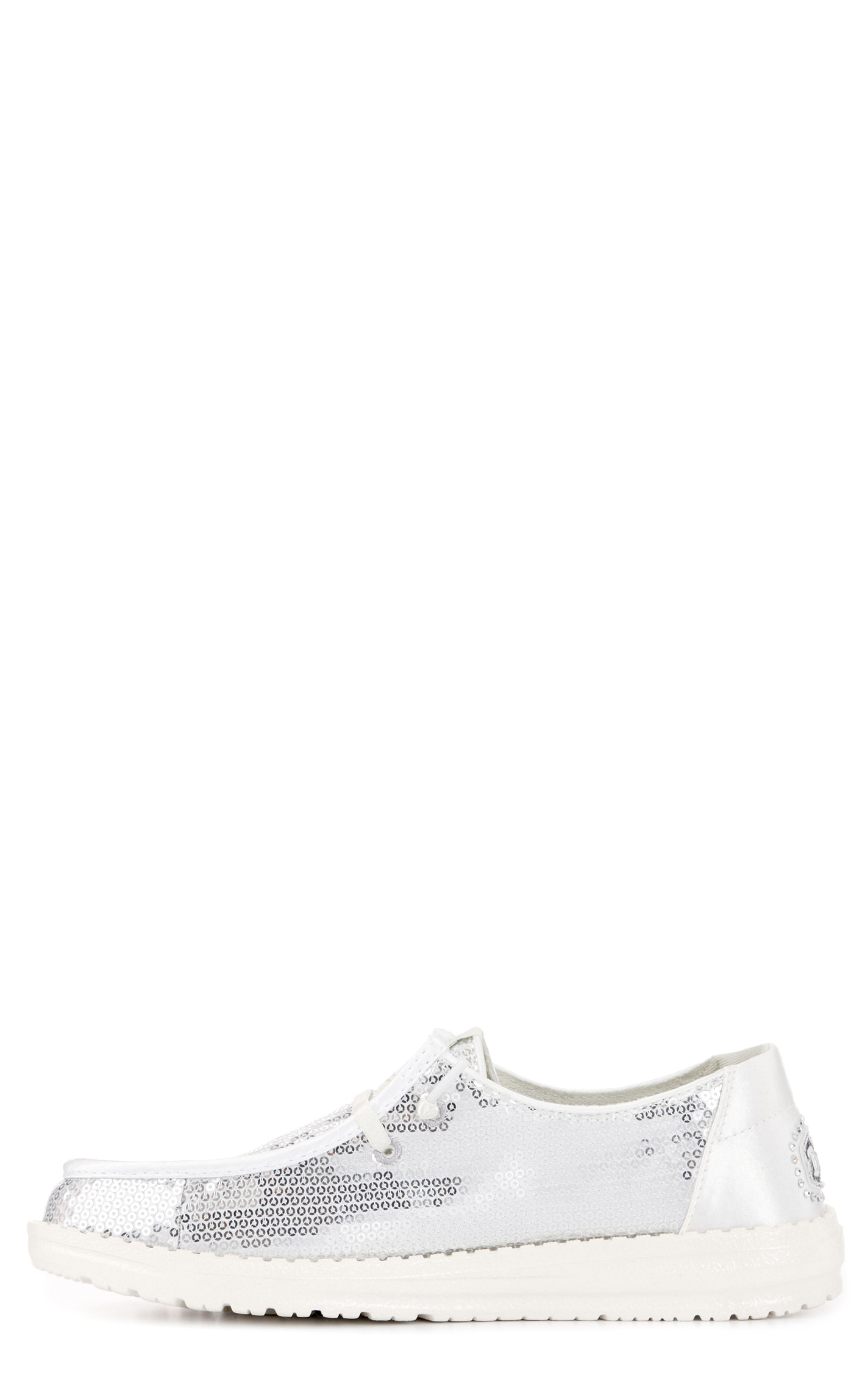 Hey Dude Women’s Wendy Disco Silver and White Sequin Casual Shoes - Image 1