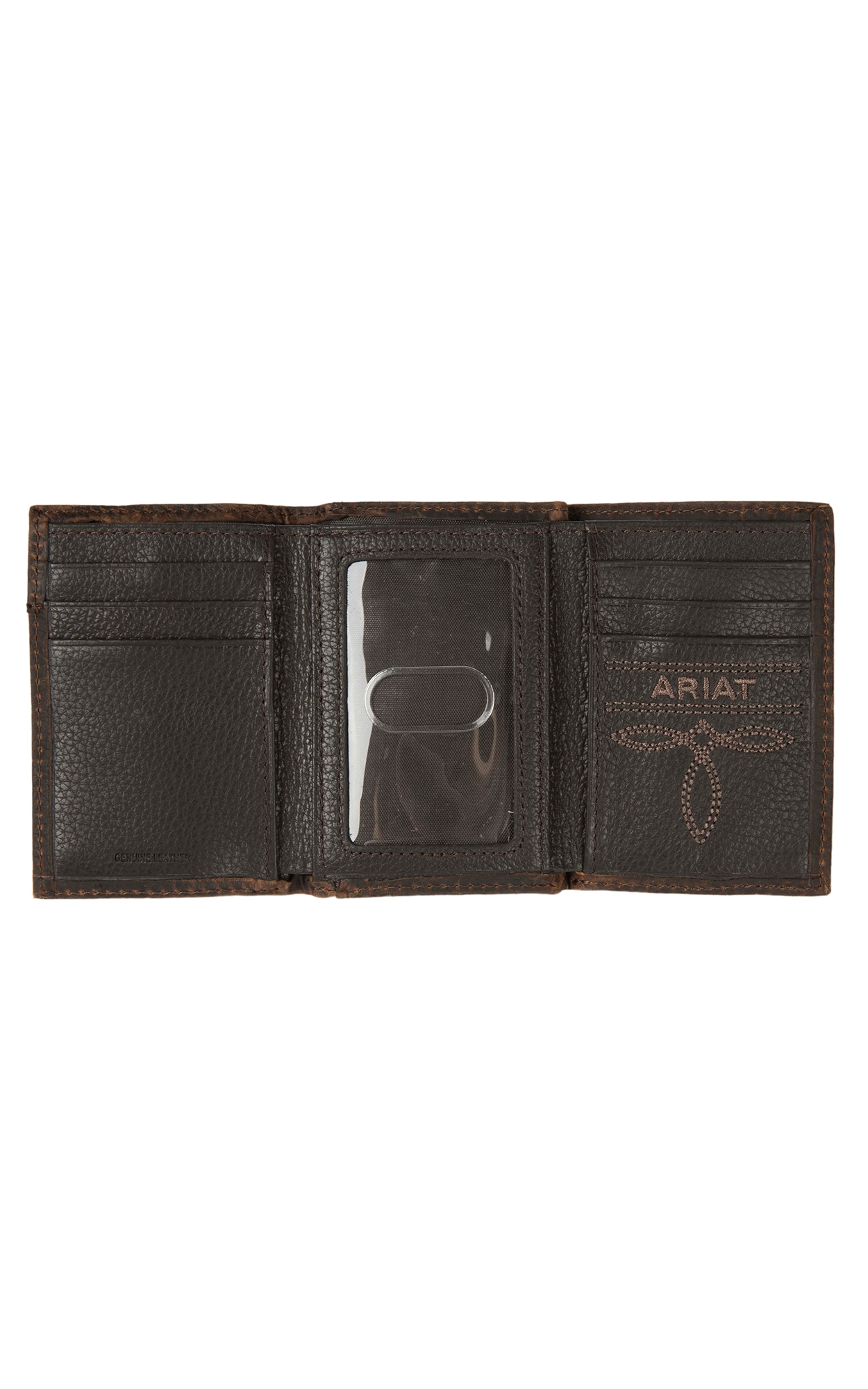 Ariat Brown with Boot Stitching Leather Tri-Fold Wallet - Image 1