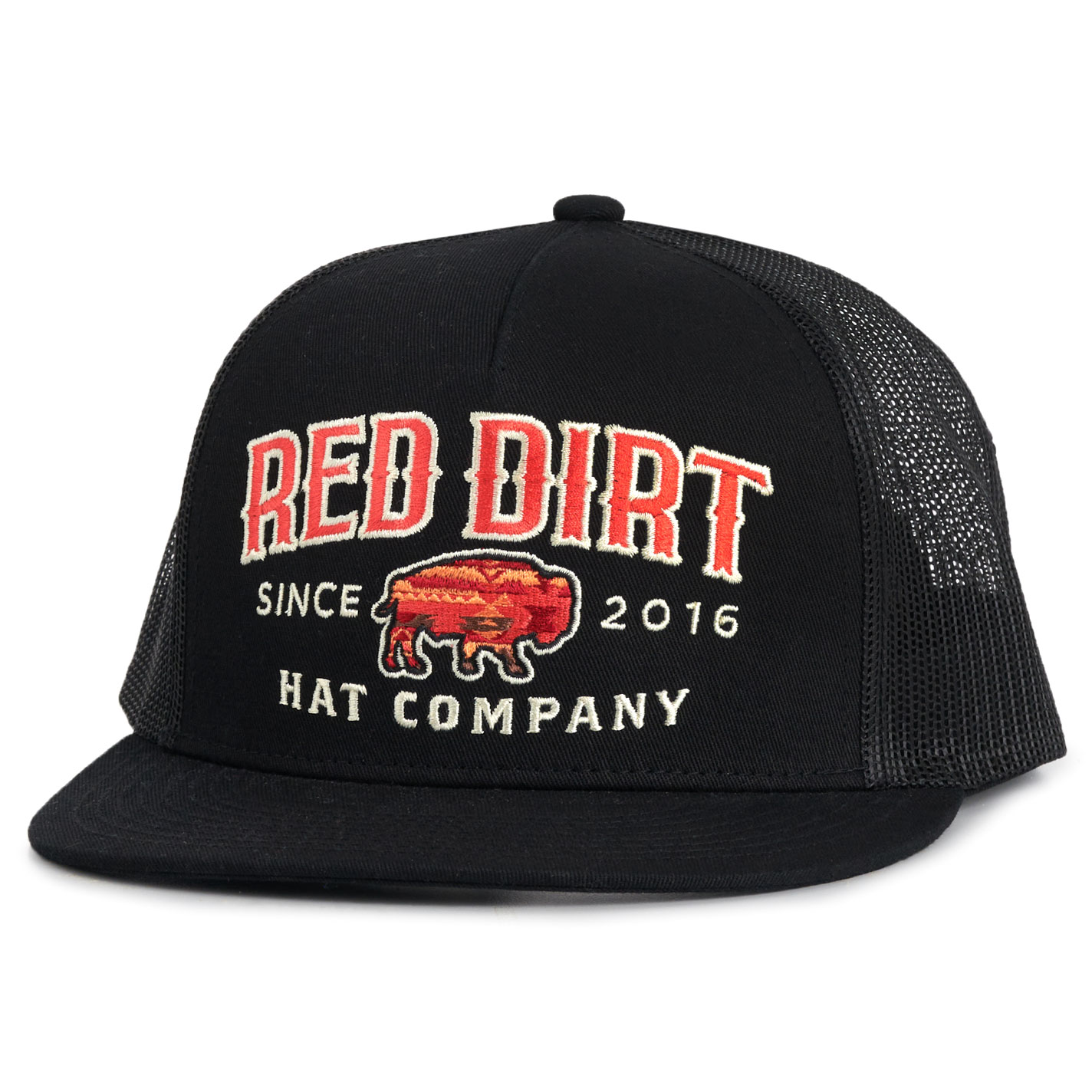 Red Dirt Hat Co. Black & Red Aztec Buffalo Logo Cap - Image 1