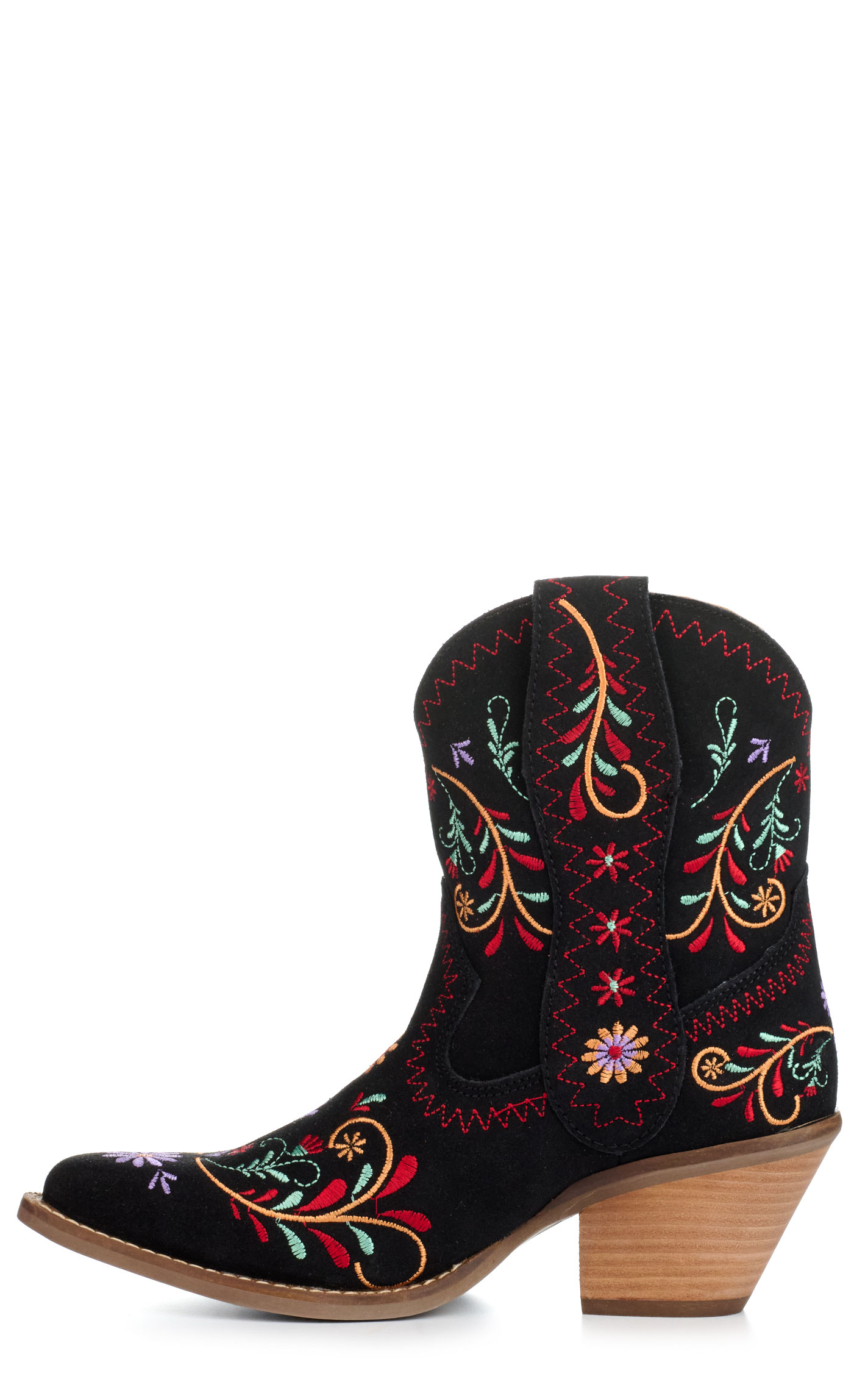 Dingo Women's Sugar Bug Black Suede with Floral Embroidery Round Toe Booties - Image 1