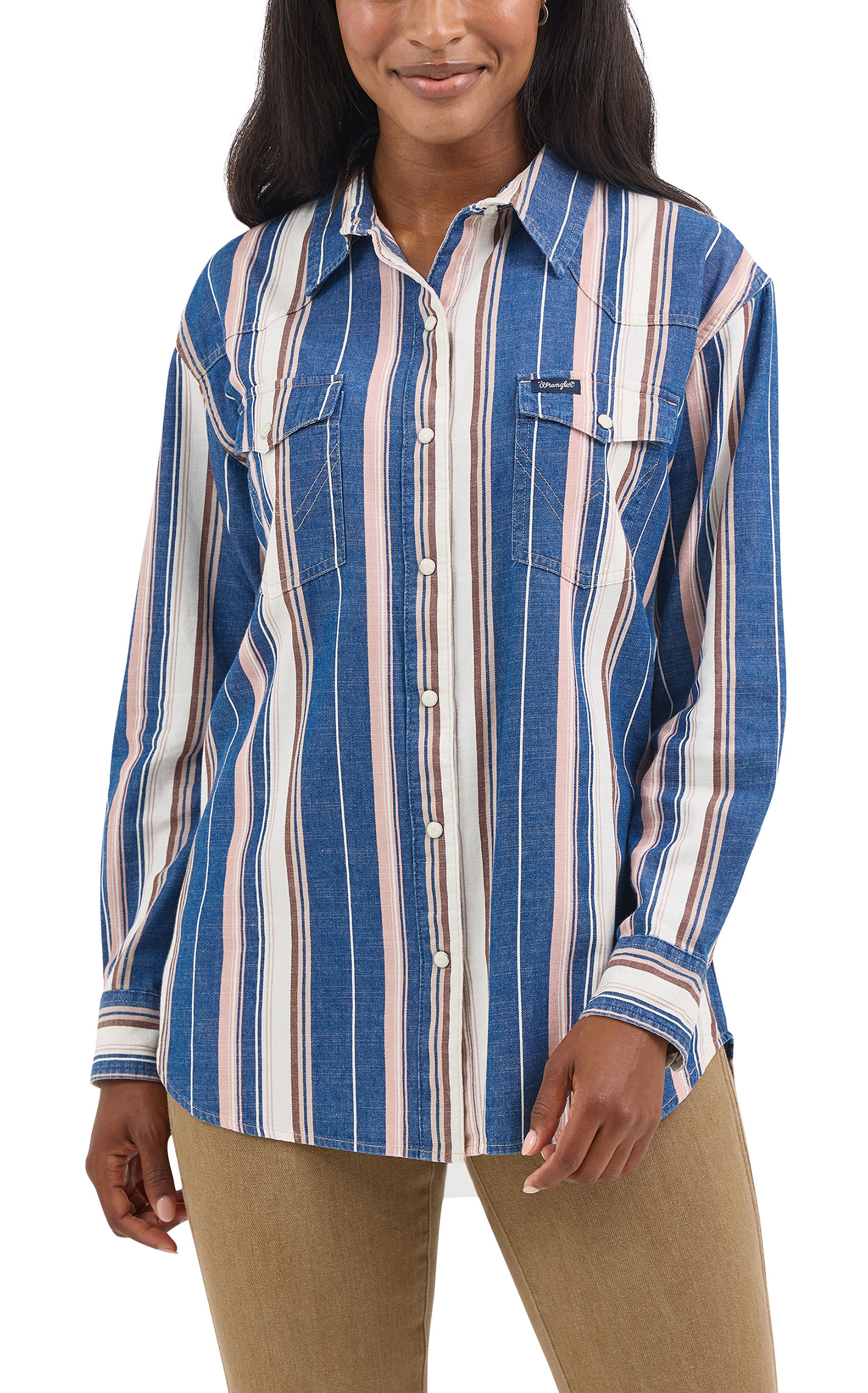 Wrangler Retro Women's Blue Striped Boyfriend Western Shirt - Image 1