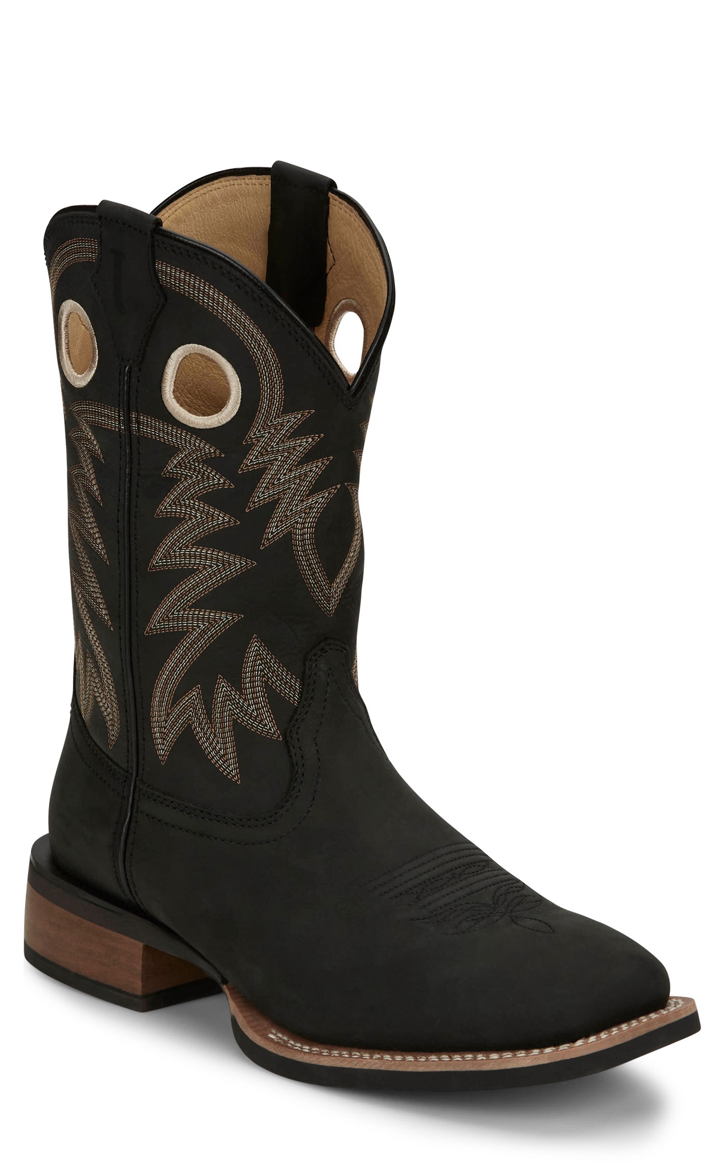 Justin Men’s Shane Frontier Black Leather Square Toe Cowboy Boots - Image 1