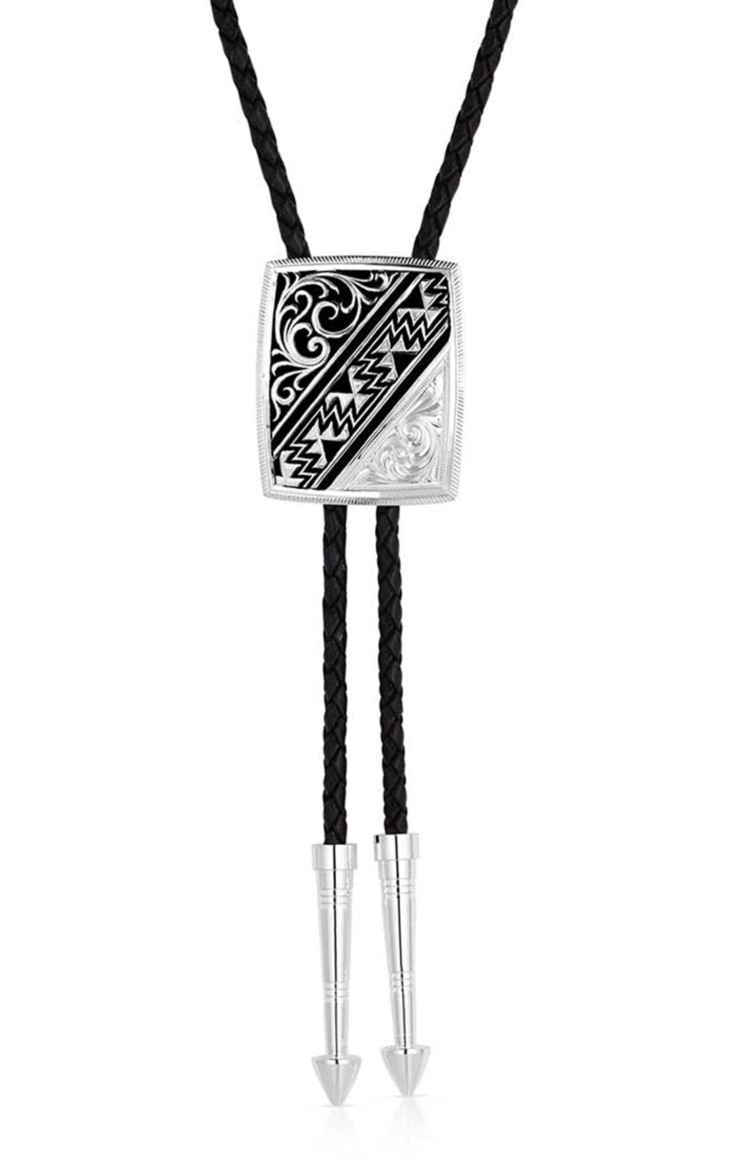 Montana Silversmiths Silver & Black Four Winds Bolo Tie - Image 3