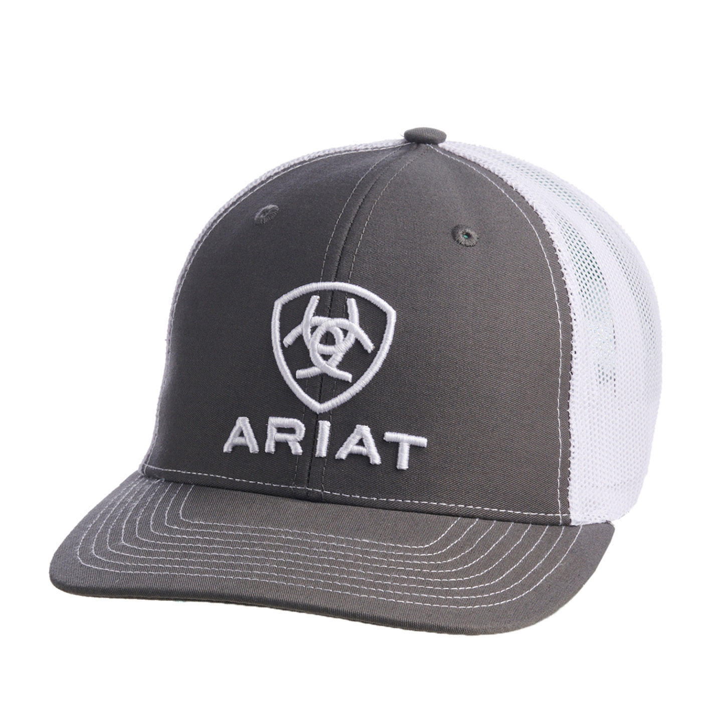 Ariat Men's Gray and White Center Shield Logo Cap - Image 1