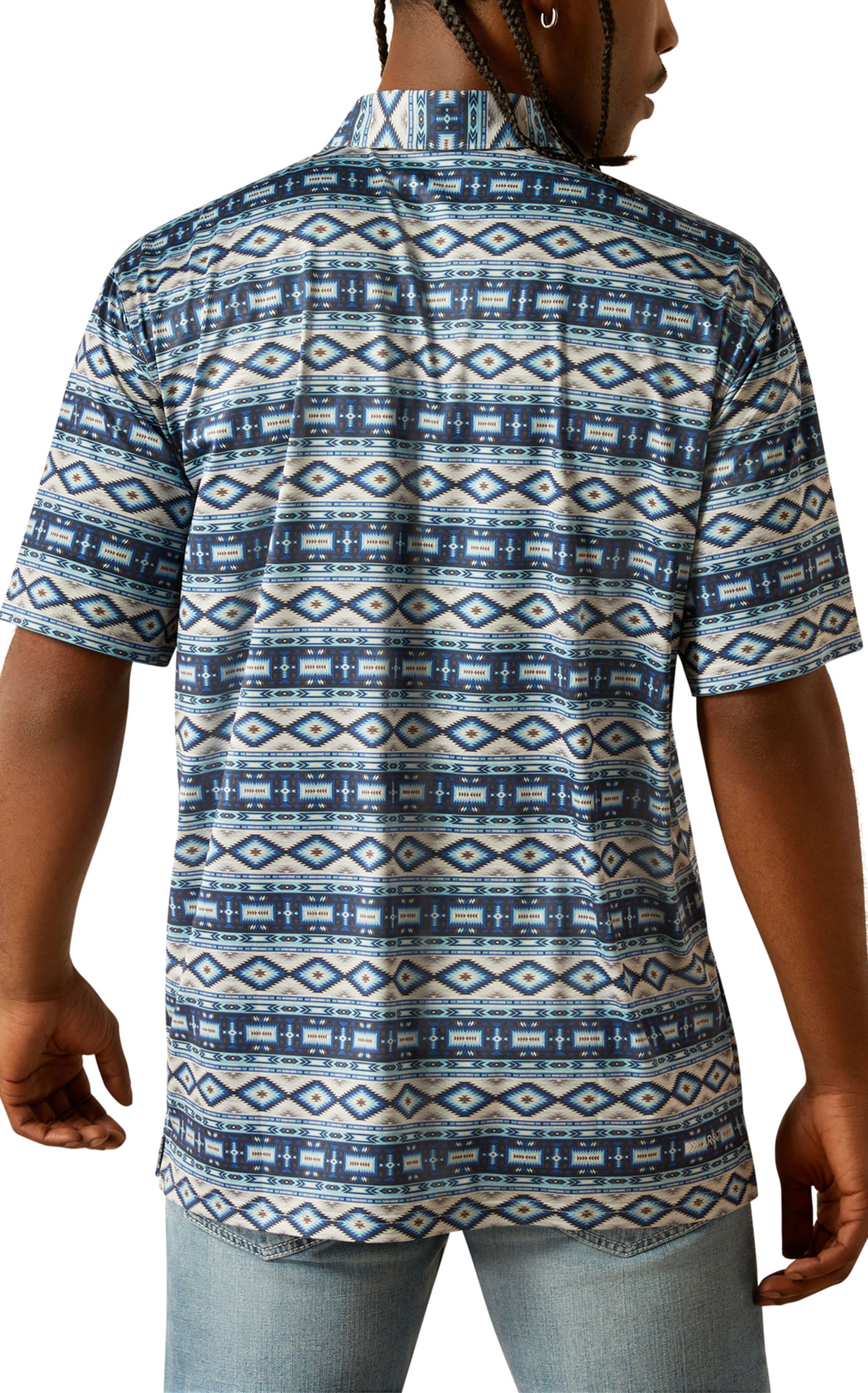 Ariat Men's AriatTEK Charger Gray Sky & Blue Aztec Polo Shirt - Image 1