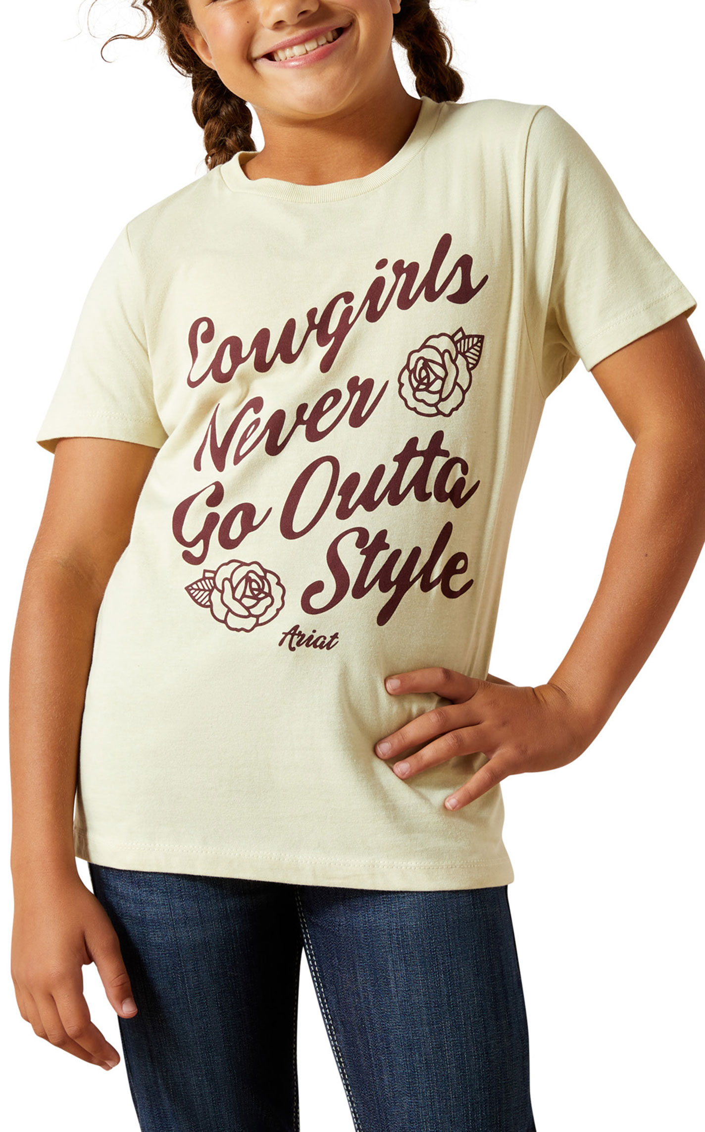 Ariat Girl's Never Outta Style Cream Graphic T-Shirt - Image 1