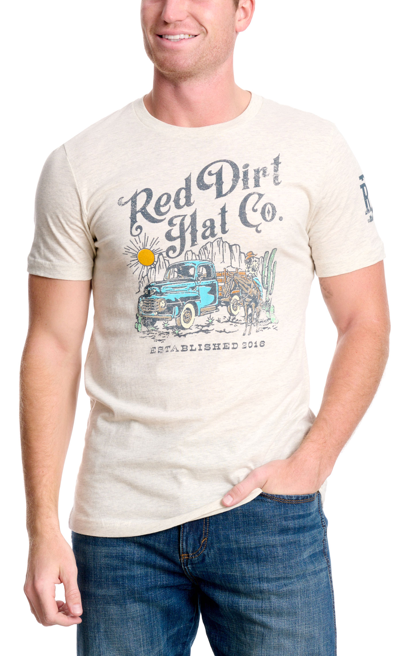 Red Dirt Hat Co. Men's Cream Truck Logo Graphic T-Shirt - Image 1