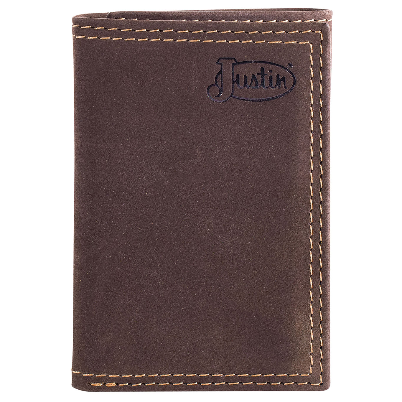 Justin Dark Brown Nubuck Trifold Wallet - Image 1