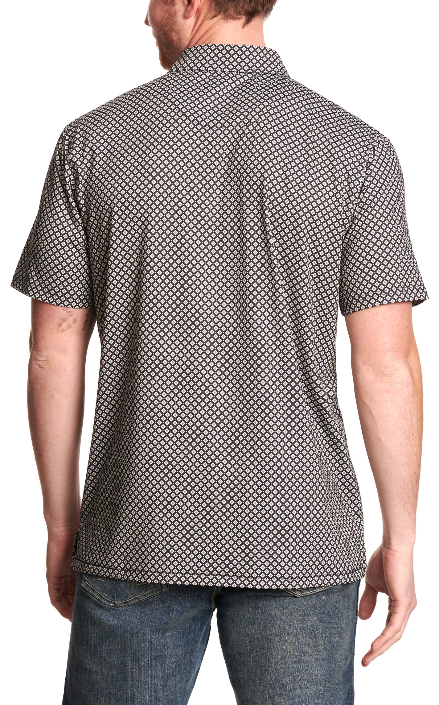 Rafter C Men's Black & White Geo Polo Shirt - Image 1
