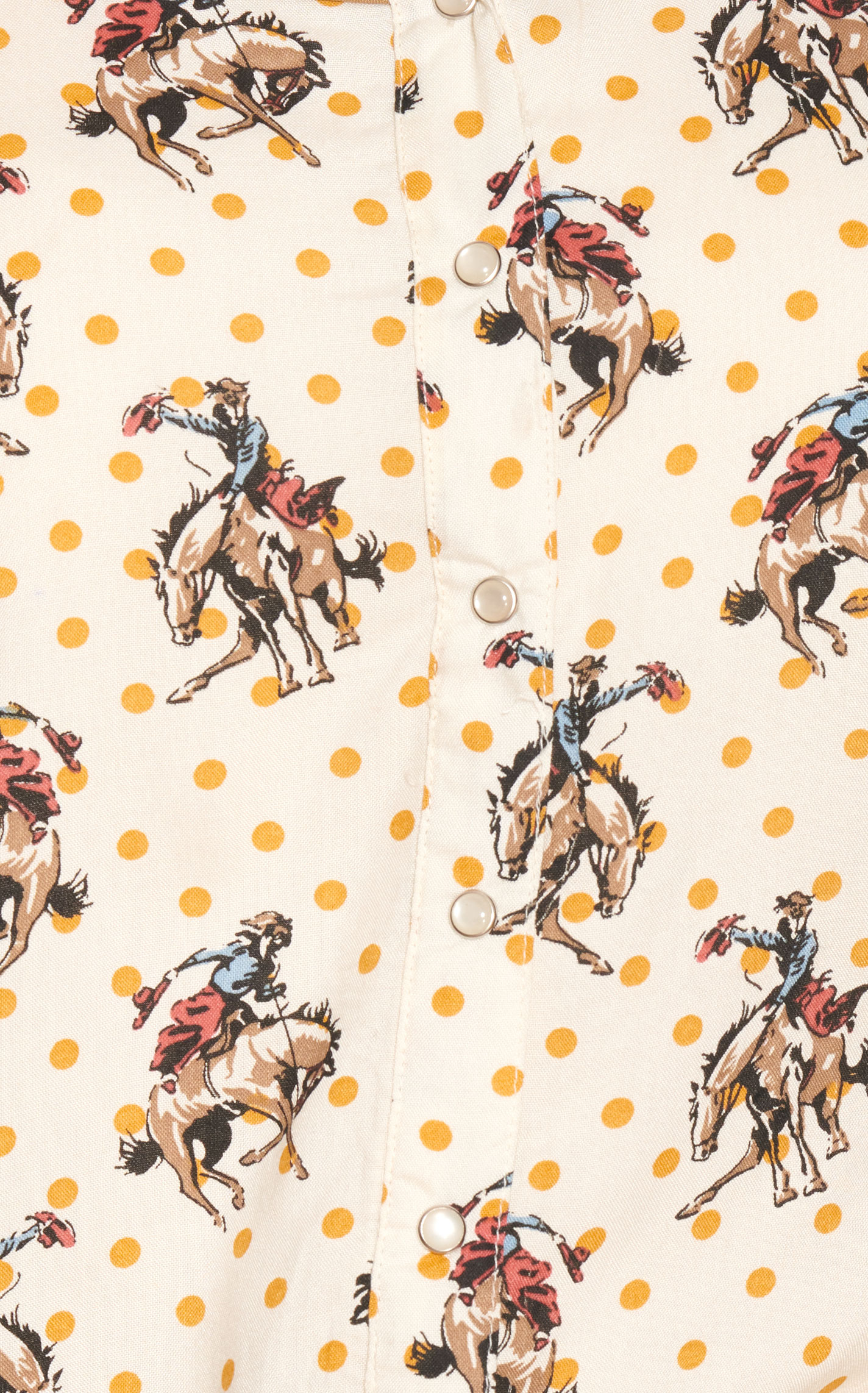 Cotton & Rye Women's Cream with Mustard Dots Retro Bronc Rider Print Long Sleeve Western Shirt - Image 1