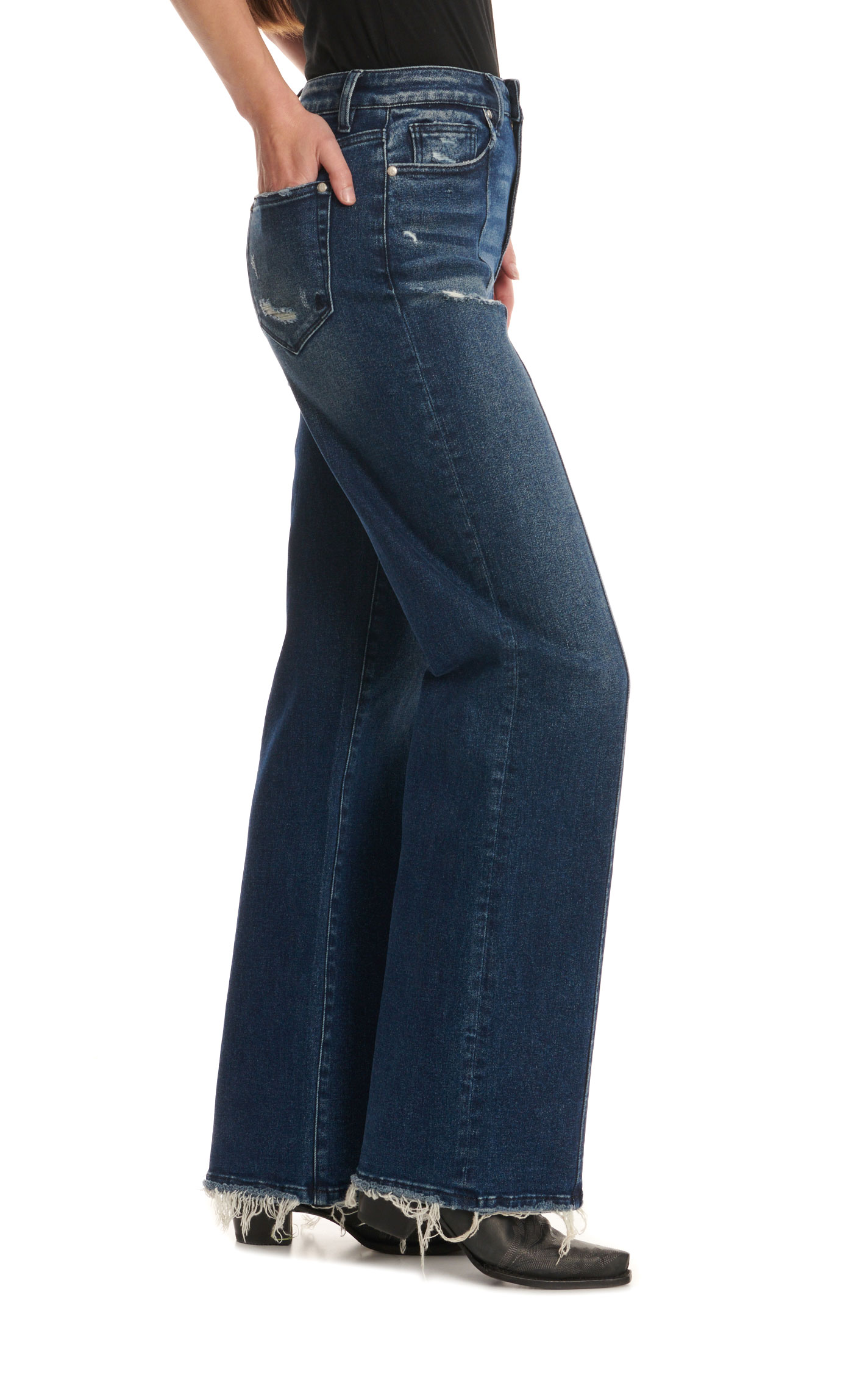 Rockin' C Women's Dark Wash Front Seam High Rise Wide Leg Jeans - Image 1
