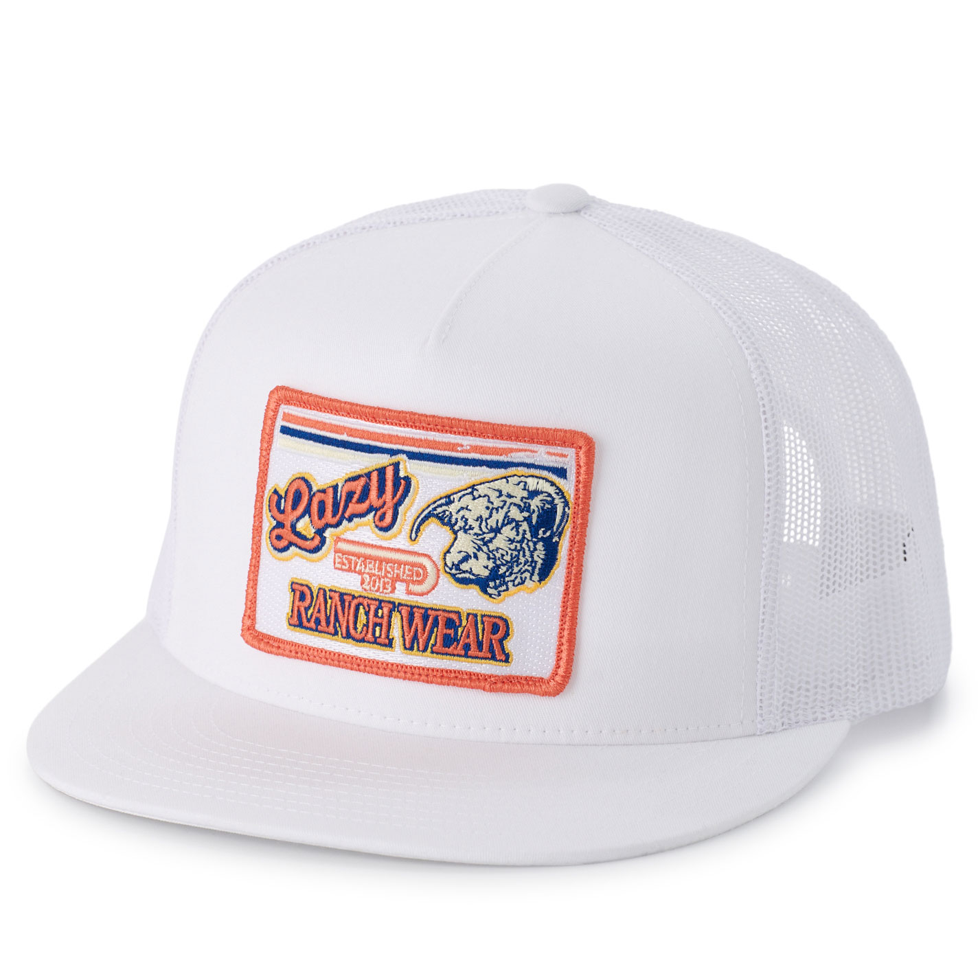 Lazy J Ranch Wear Men's White Retro Navy & Orange Logo Patch Cap - Image 1