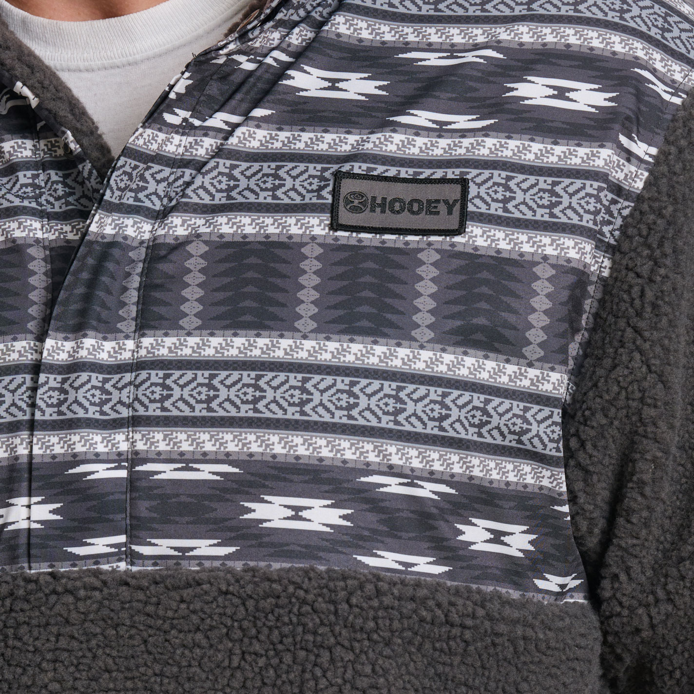 Hooey Men's Cement & White Aztec Print 1/4 Snap Sherpa Pullover - Image 1