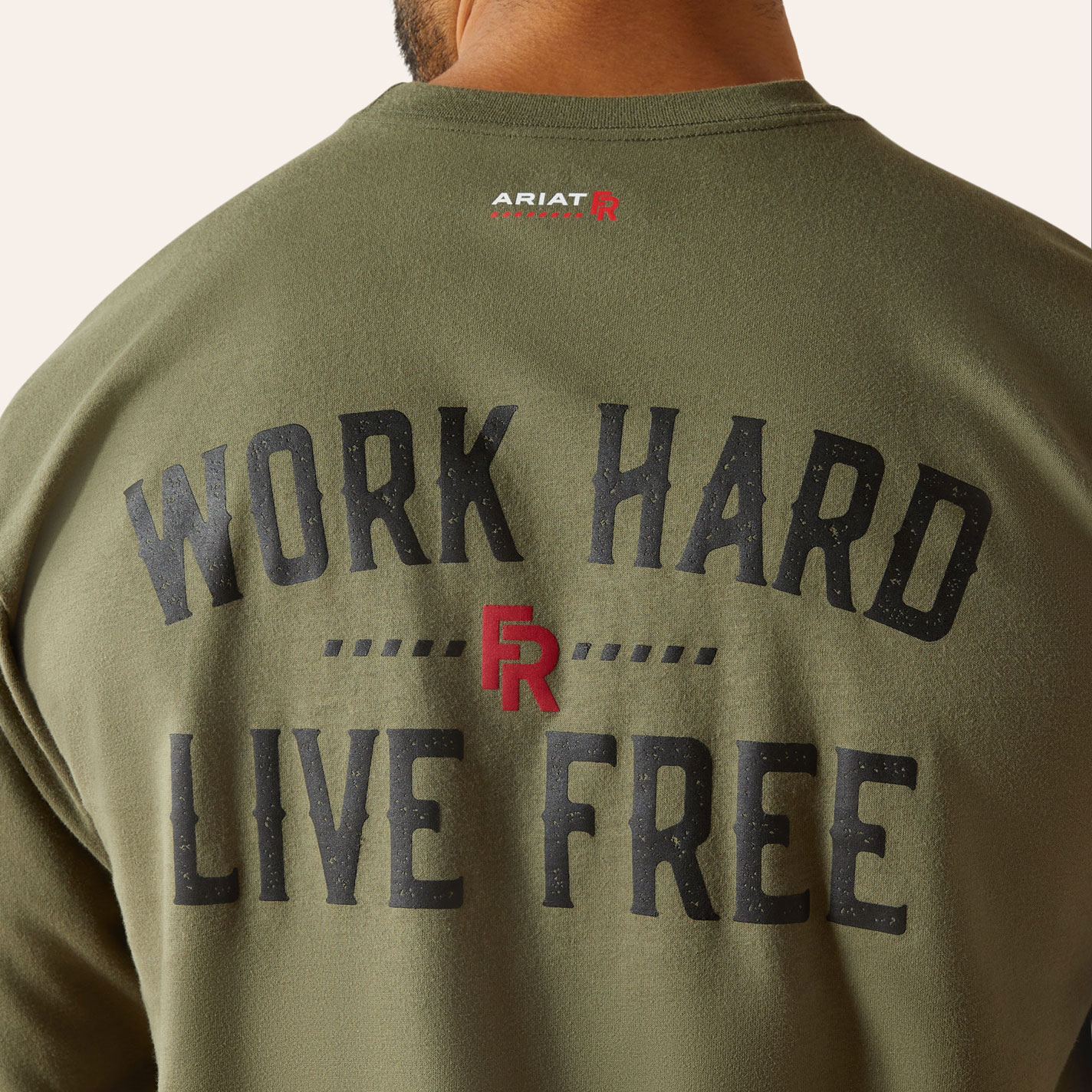 Ariat Men's Olive FR Work Hard Live Free Graphic T-Shirt - Image 1