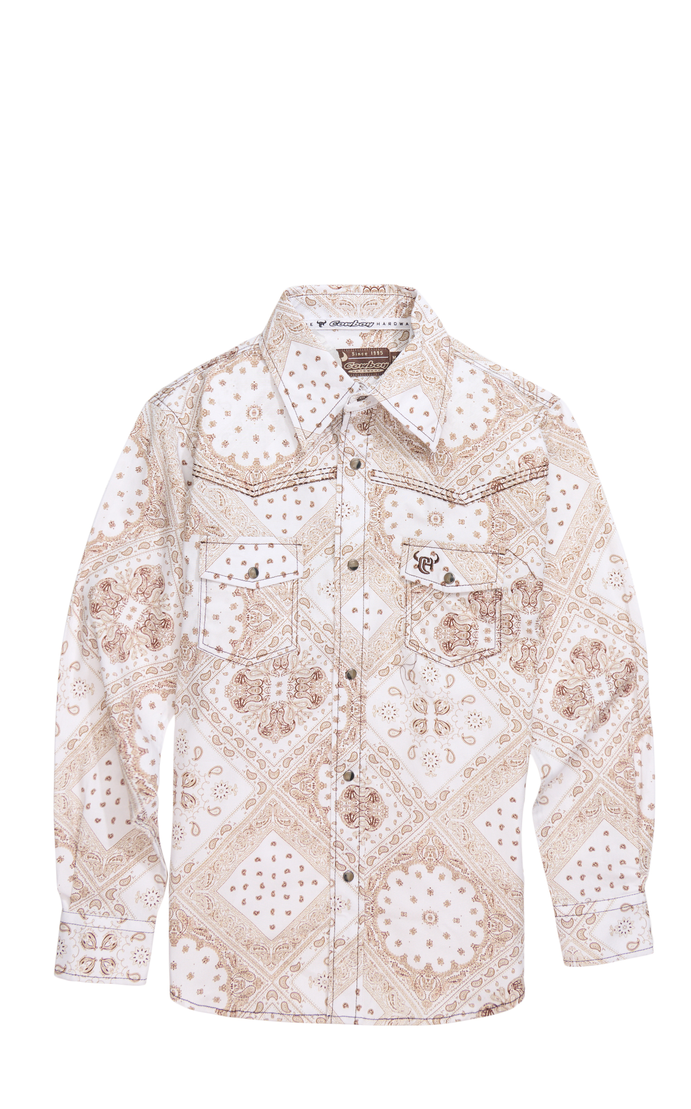 Cowboy Hardware Boy's Cream & Khaki Bandana Print Western Shirt - Image 1